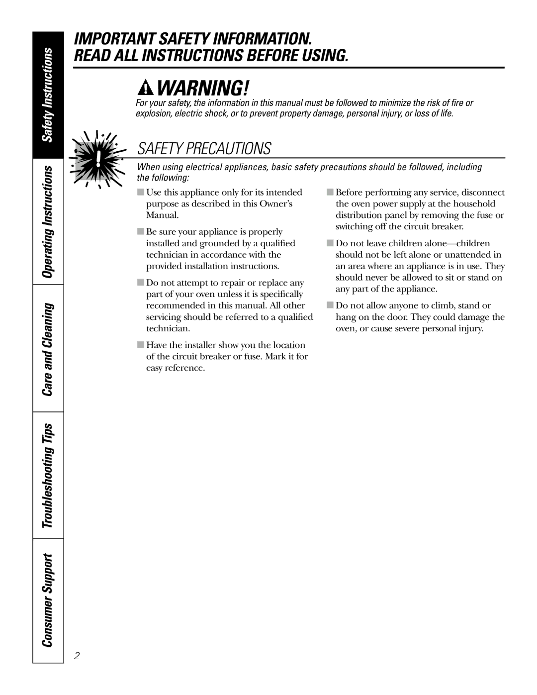 GE JKS06-27 Single Wall Oven owner manual Safety Precautions 