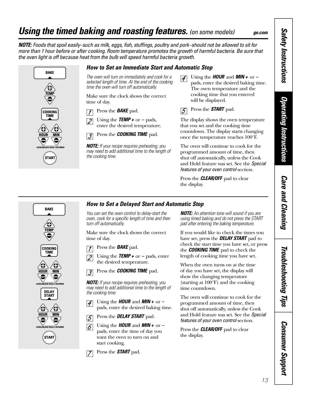 GE JKS06 owner manual Operating Instructions Care, How to Set an Immediate Start and Automatic Stop, Safety Instructions 