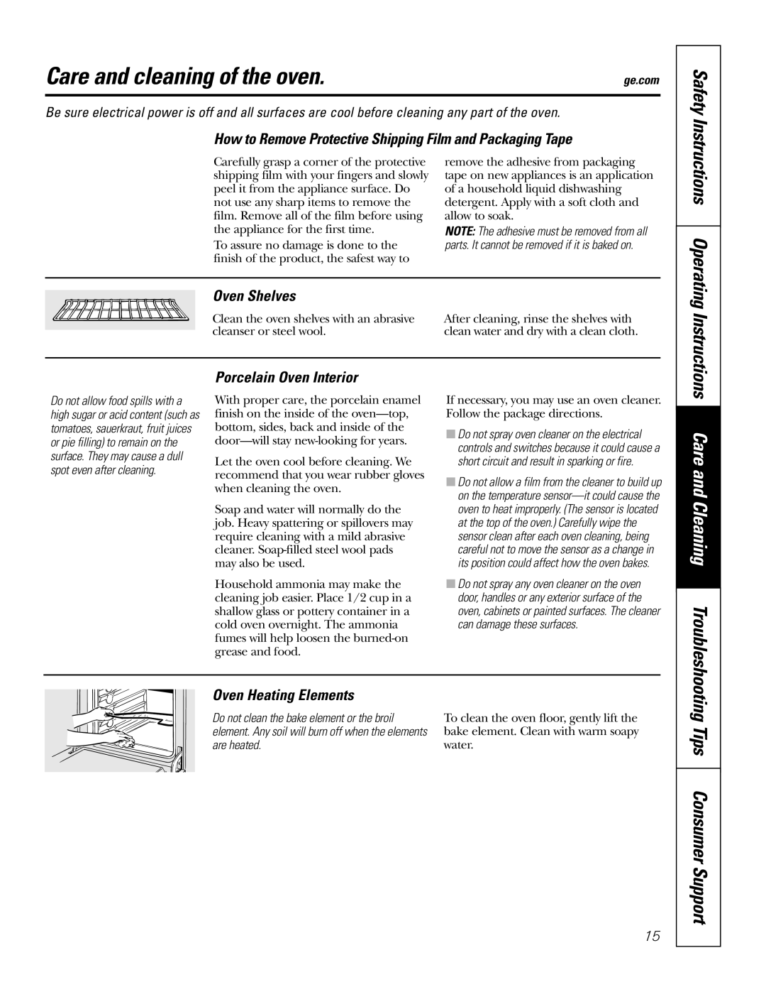 GE JKS06 owner manual Care and cleaning of the oven, Tips Consumer Support 