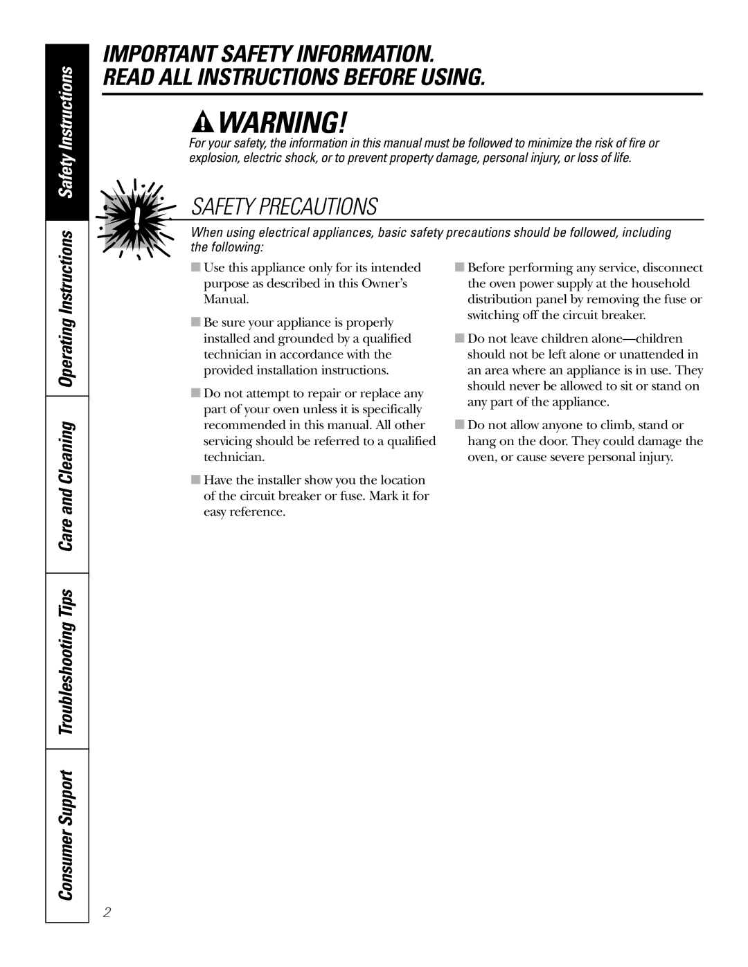 GE JKS06 owner manual Safety Precautions 