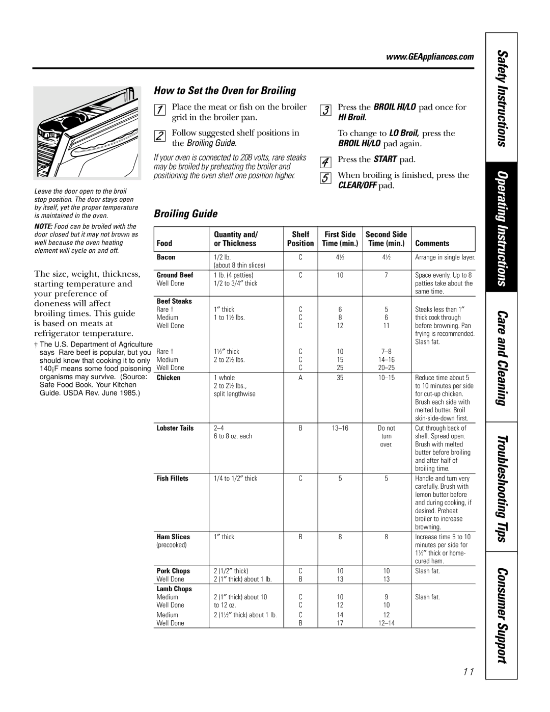 GE JKS0627 owner manual How to Set the Oven for Broiling, Broiling Guide, HI Broil 