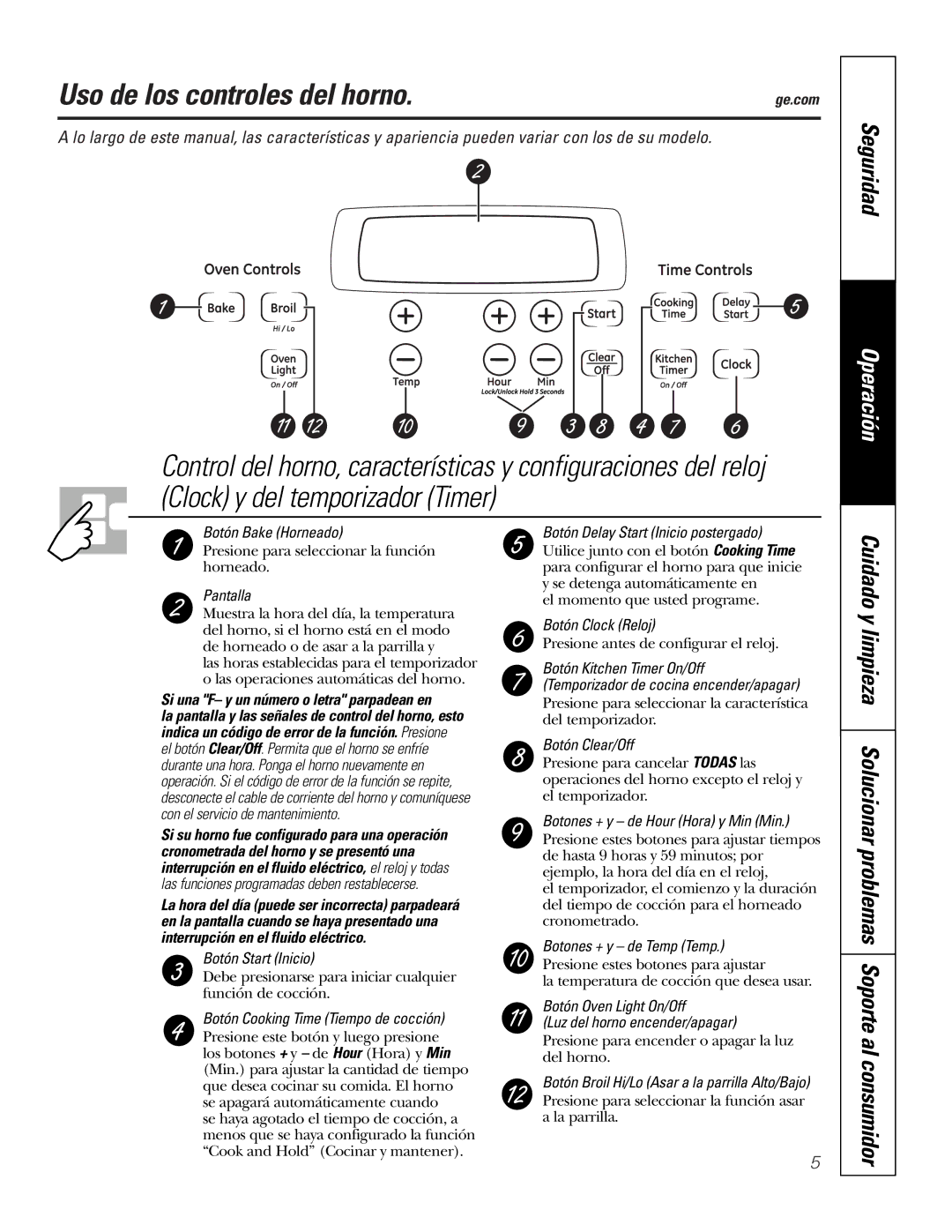 GE JKS1027 owner manual Uso de los controles del horno, Seguridad, Si una F- y un número o letra parpadean en 