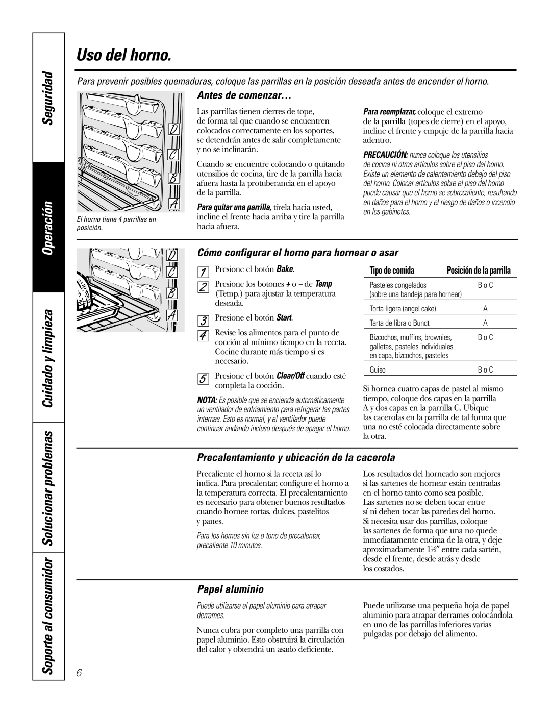 GE JKS1027 owner manual Uso del horno, Cuidado y limpieza, Problemas, Solucionar 