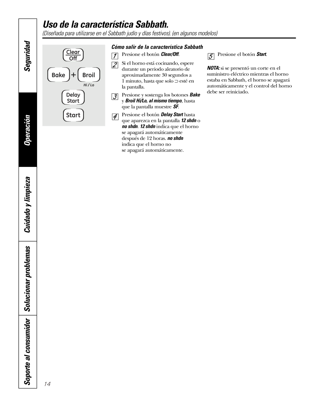 GE JKS1027 owner manual Cómo salir de la característica Sabbath 