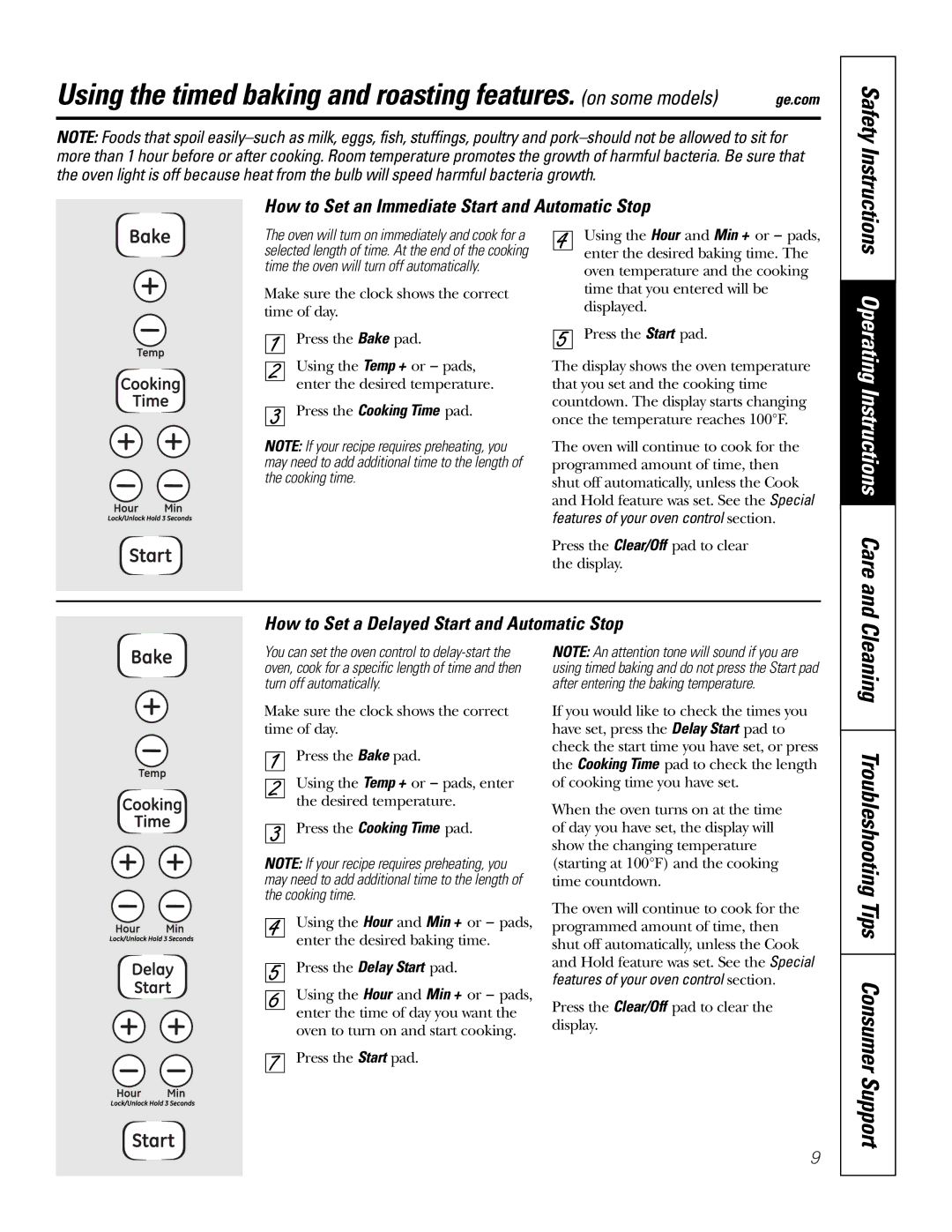 GE JKS1027 owner manual Cleaning Troubleshooting Tips Consumer Support, How to Set an Immediate Start and Automatic Stop 