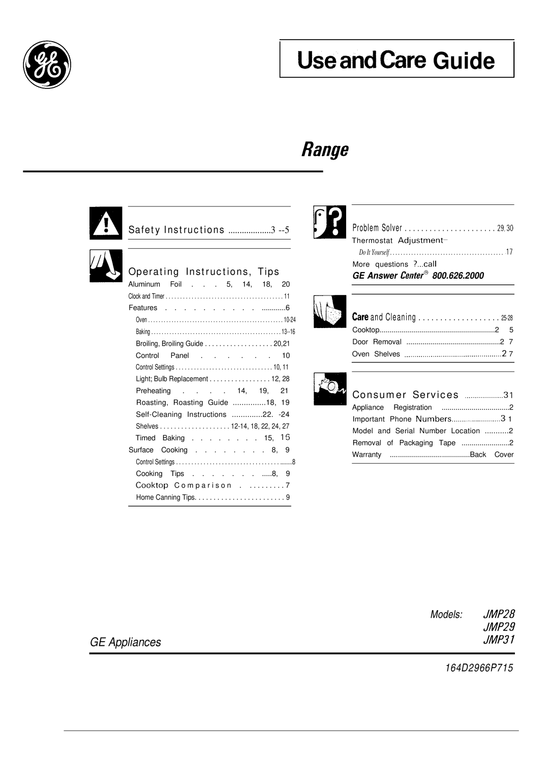 GE JMP29, JMP28, JMP31 warranty UseandQre Guide 