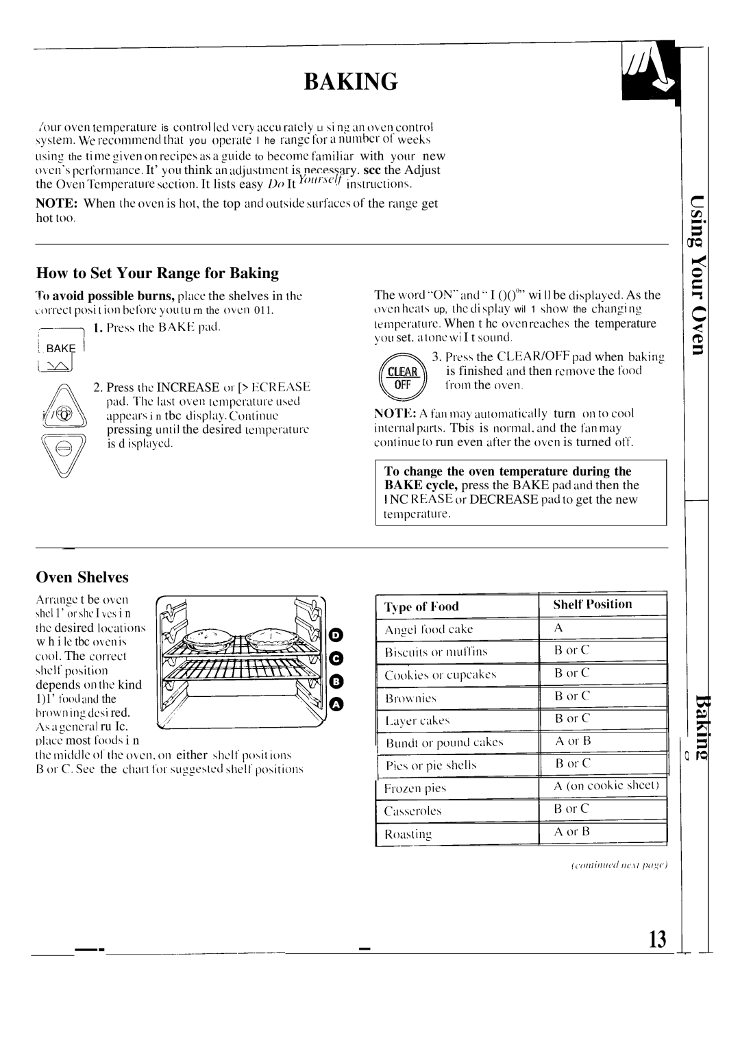 GE JMP29, JMP28, JMP31 warranty How to Set Your Range for Baking, ’/1//11 