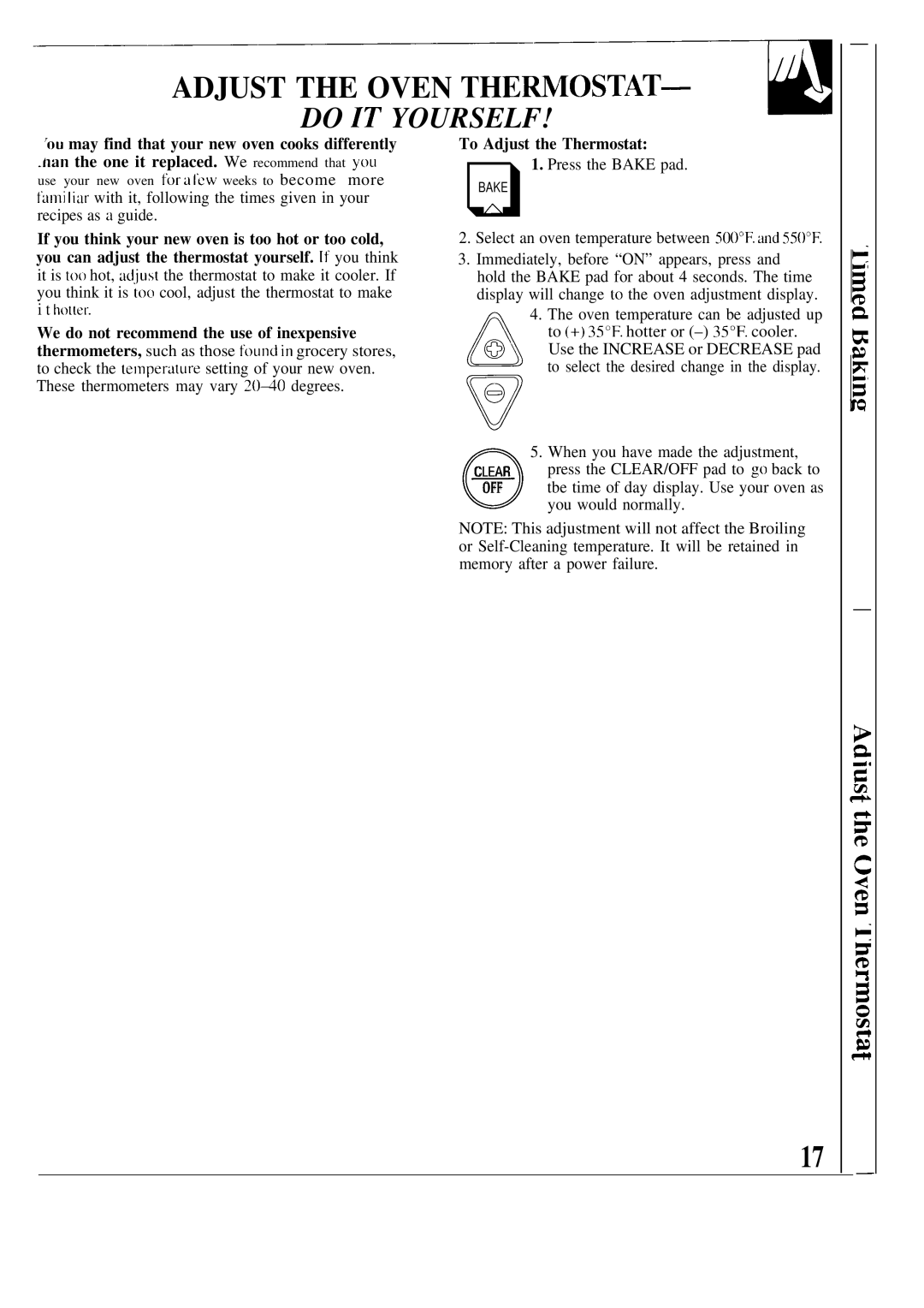 GE JMP31, JMP28, JMP29 warranty Adjust the Oven THE~OSTAT, To Adjust the Thermostat 