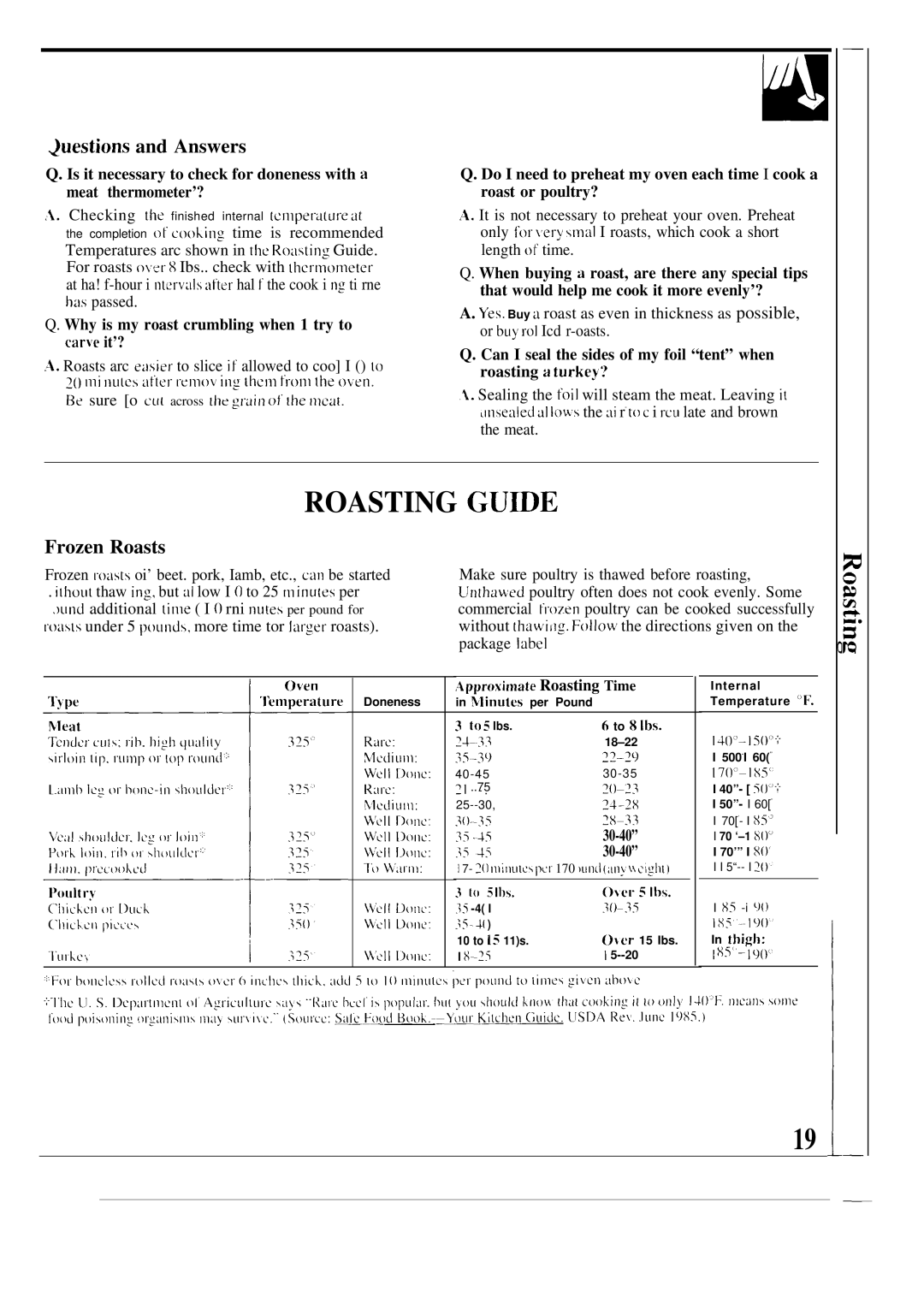 GE JMP29, JMP28, JMP31 warranty Roasting GU~E, Juestions and Answers, Frozen Roasts 