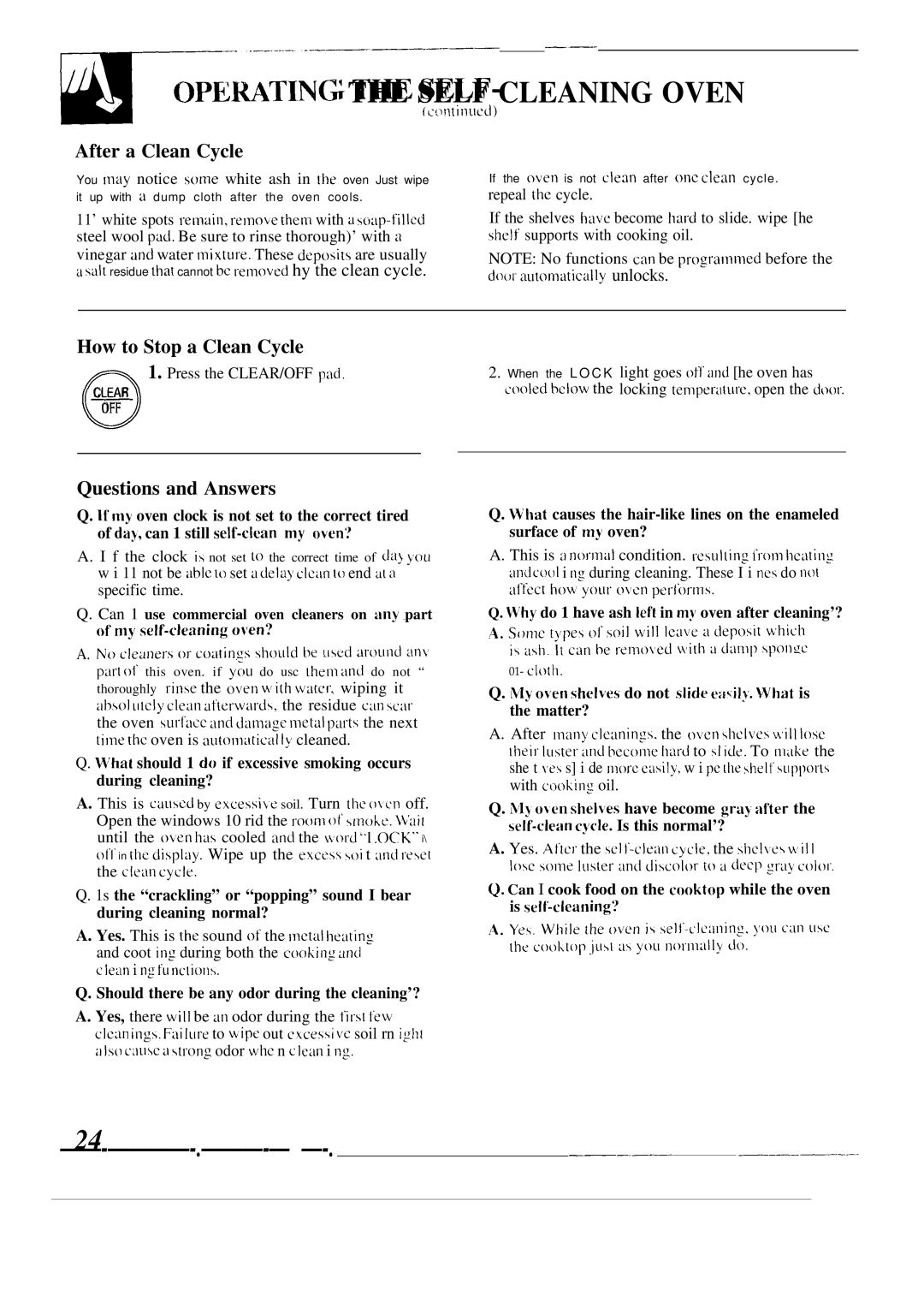 GE JMP28, JMP29, JMP31 After a Clean Cycle, How to Stop a Clean Cycle, Should there be any odor during the cleaning’? 