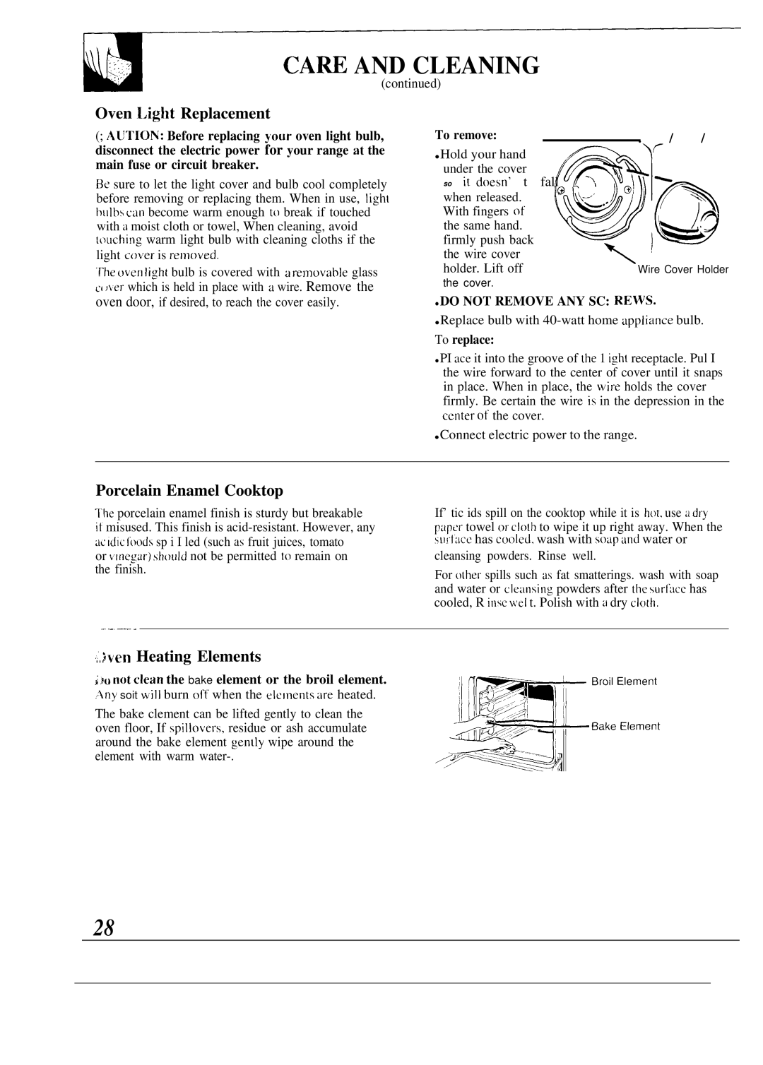 GE JMP29, JMP28, JMP31 CAM and Cleaning, Oven l,igl~t Replacement, Porcelain Enamel Cooktop, ~~~. . .~Ien Heating Elements 