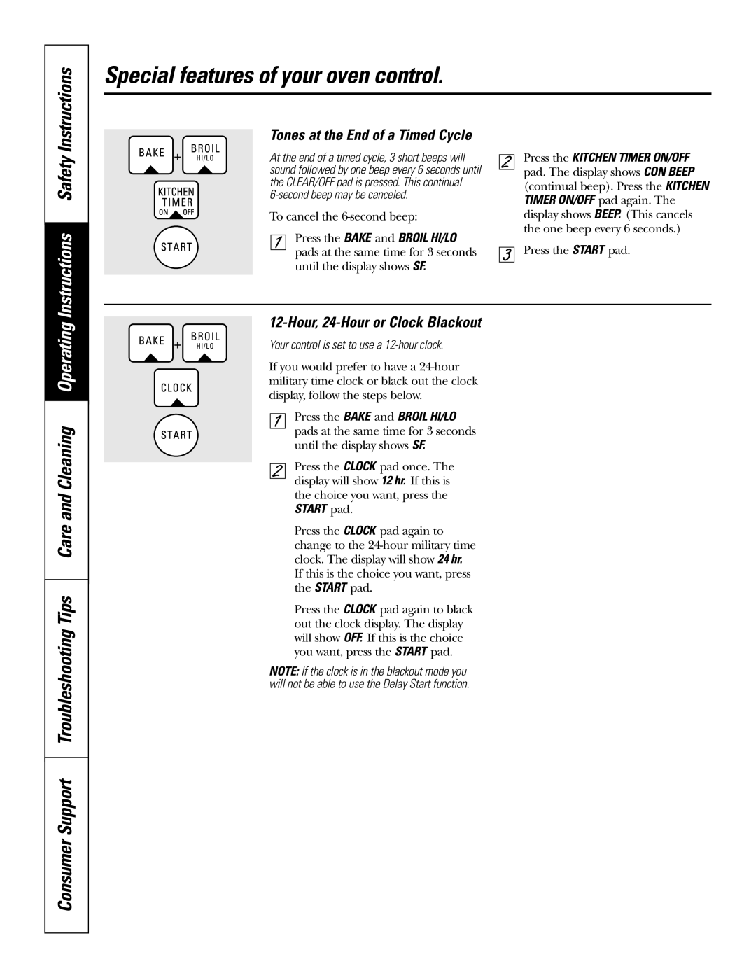 GE JMP28 owner manual Instructions Safety, Tones at the End of a Timed Cycle, Hour, 24-Hour or Clock Blackout 