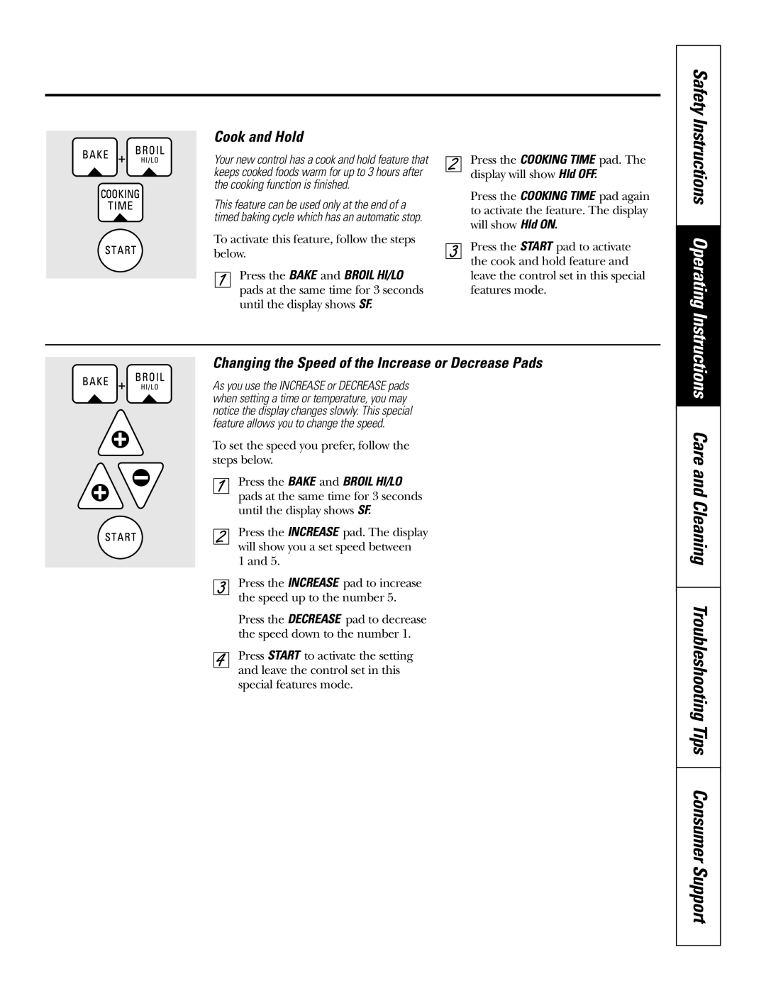 GE JMP28 owner manual Care and Cleaning Troubleshooting Tips Consumer Support, Cook and Hold 