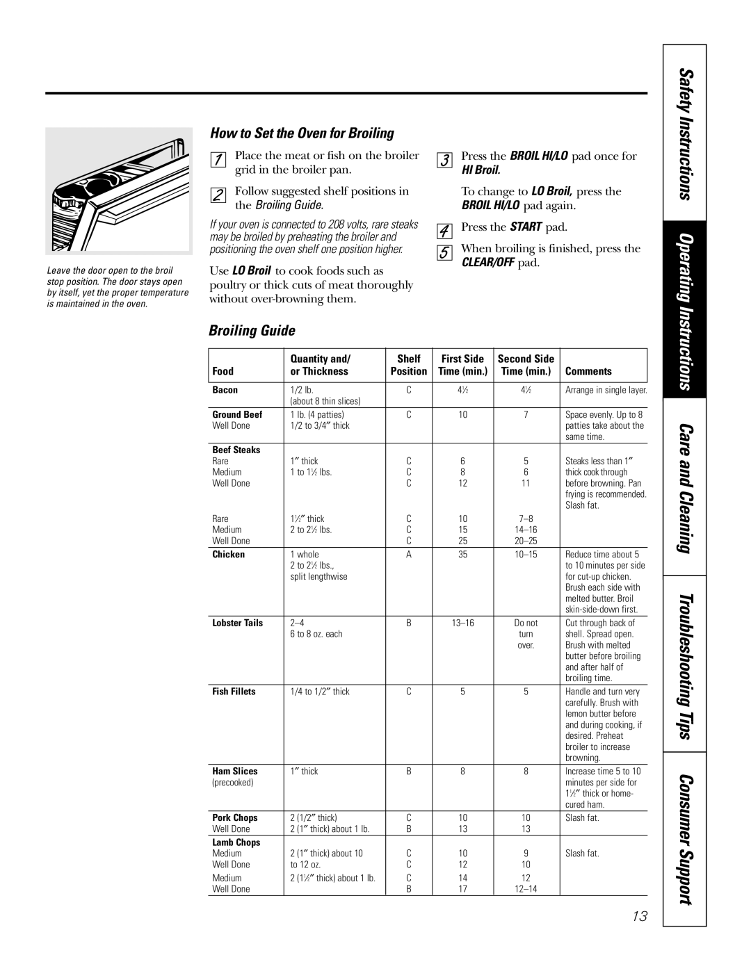 GE JMP28 owner manual Safety Instructions Operating, How to Set the Oven for Broiling, Broiling Guide, HI Broil 