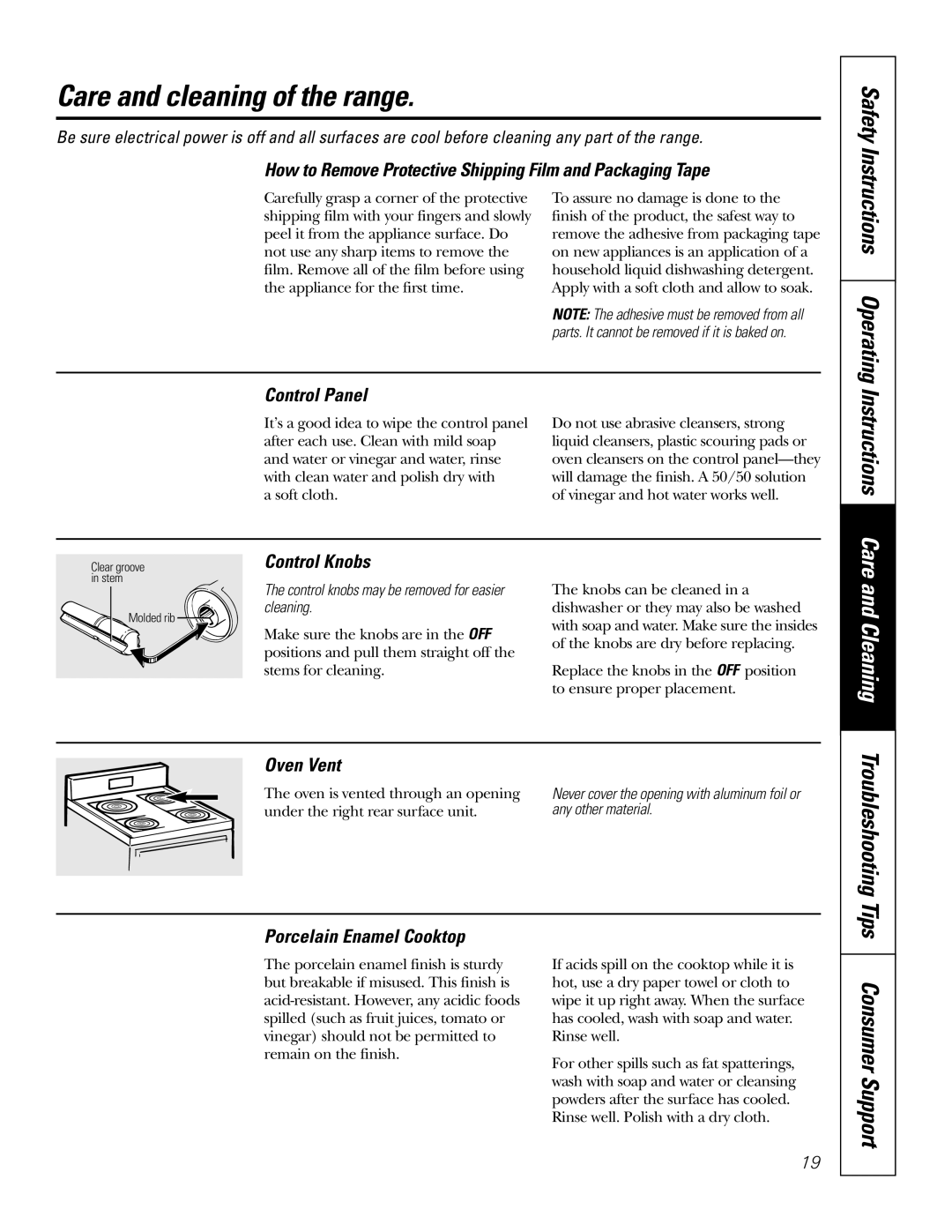 GE JMP28 owner manual Care and cleaning of the range 