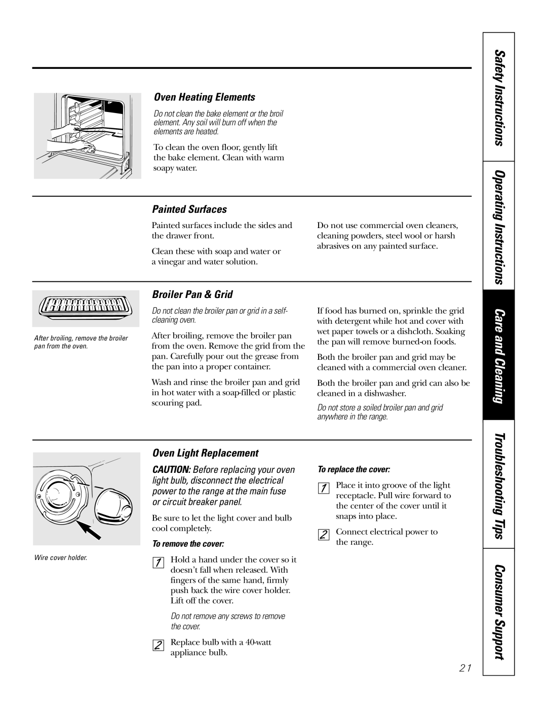 GE JMP28 owner manual Troubleshooting Tips Consumer Support, Oven Heating Elements, Painted Surfaces, Broiler Pan & Grid 