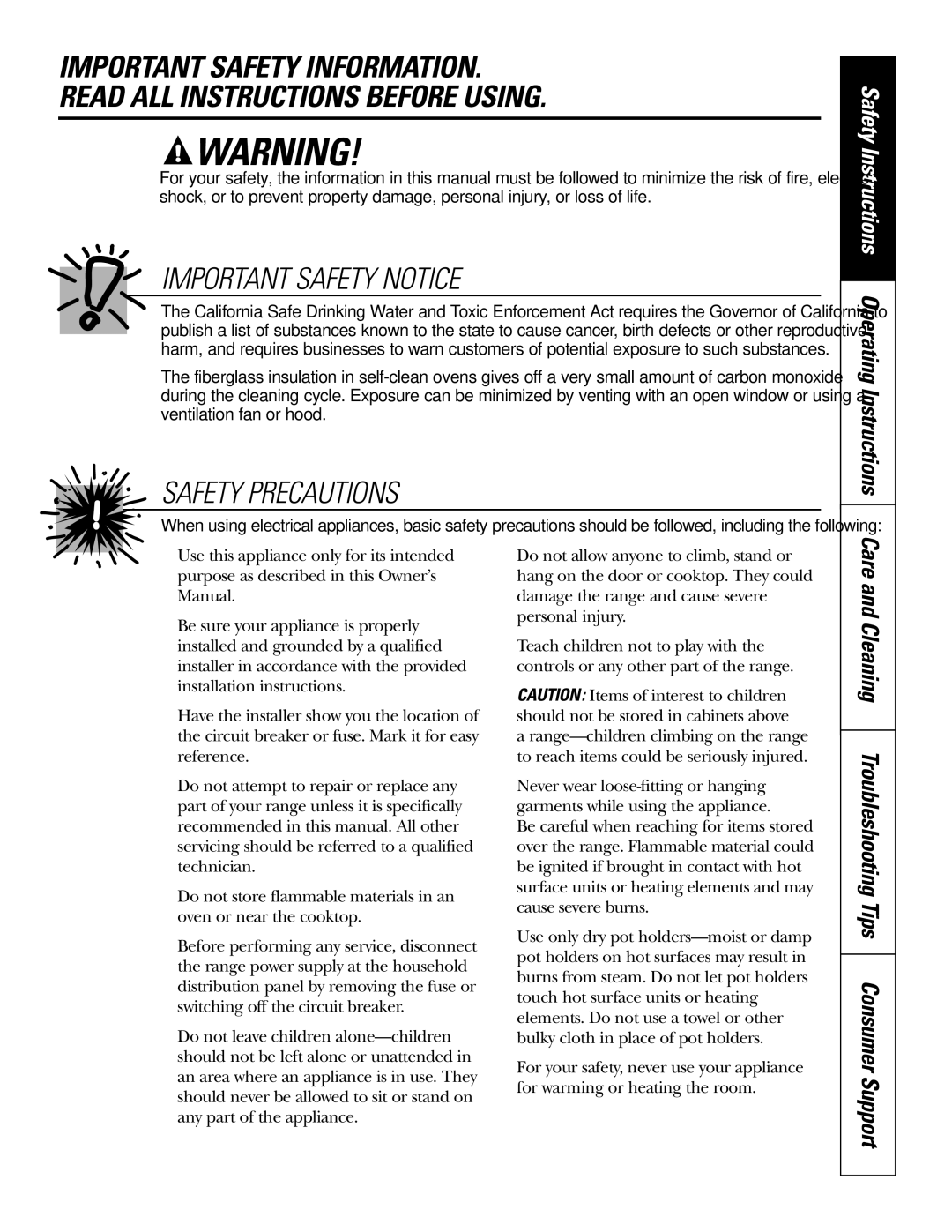 GE JMP28 owner manual Important Safety Notice 