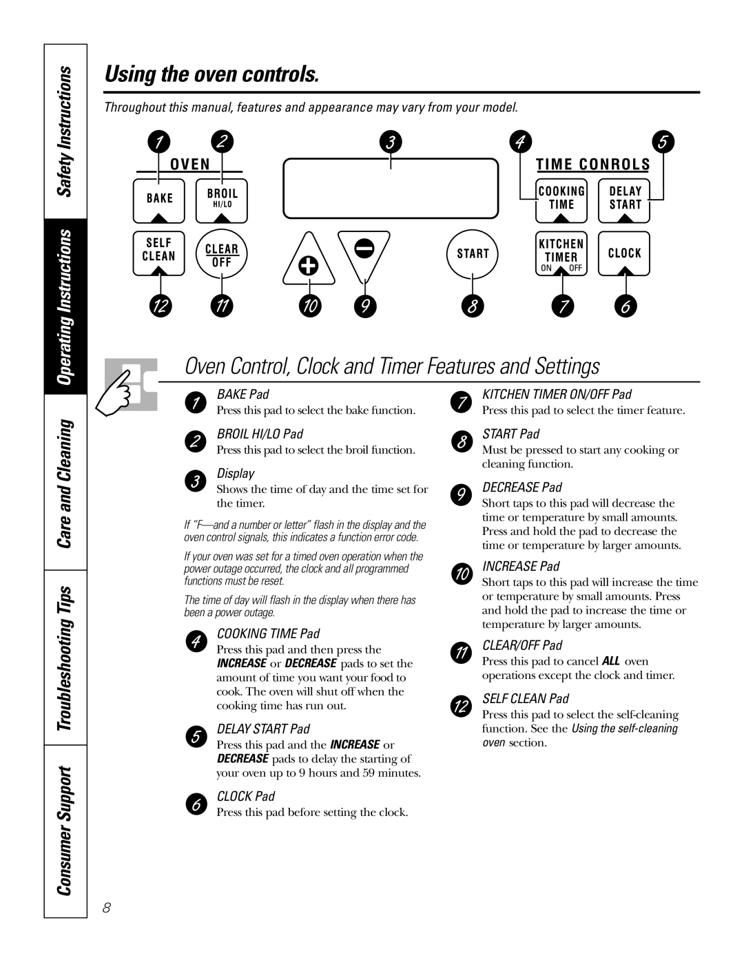 GE JMP28 owner manual Using the oven controls, Operating Instructions Safety Instructions 