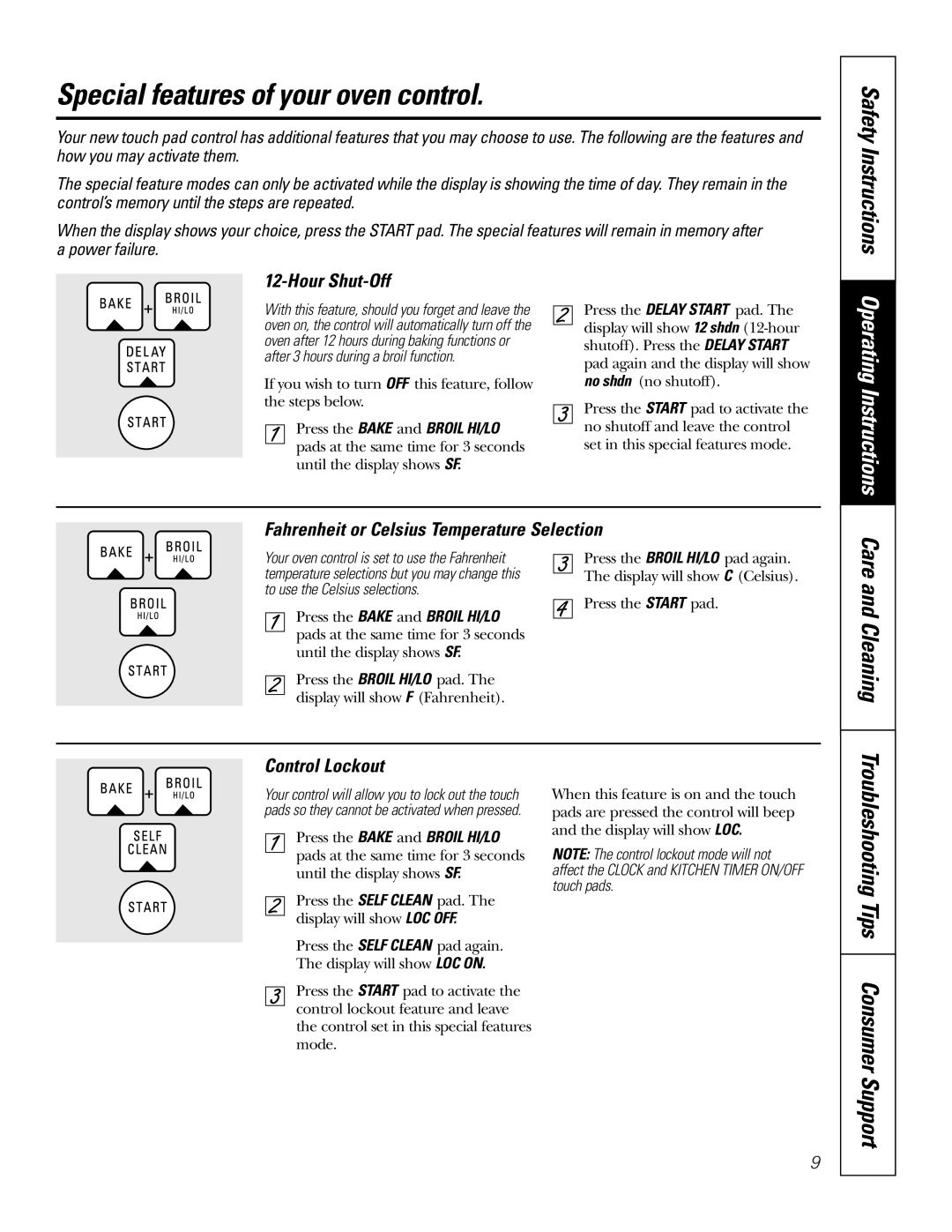 GE JMP28 Special features of your oven control, Care and Cleaning Troubleshooting Tips, Hour Shut-Off, Control Lockout 