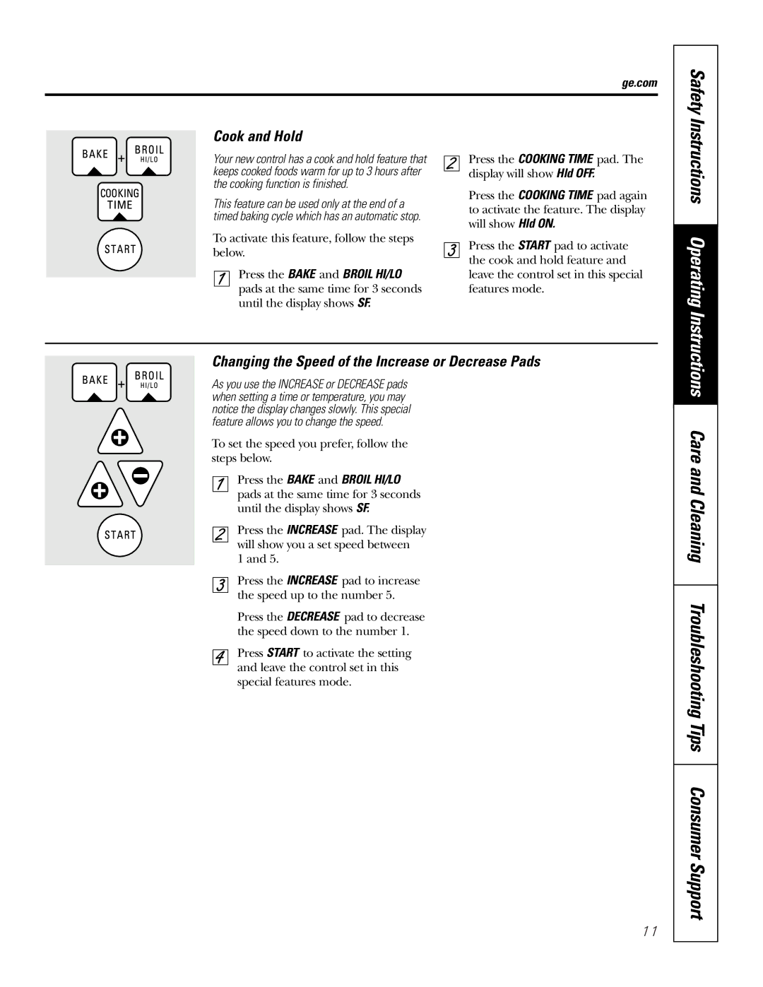 GE JMP31CLCC owner manual Care and Cleaning Troubleshooting Tips Consumer Support, Cook and Hold 