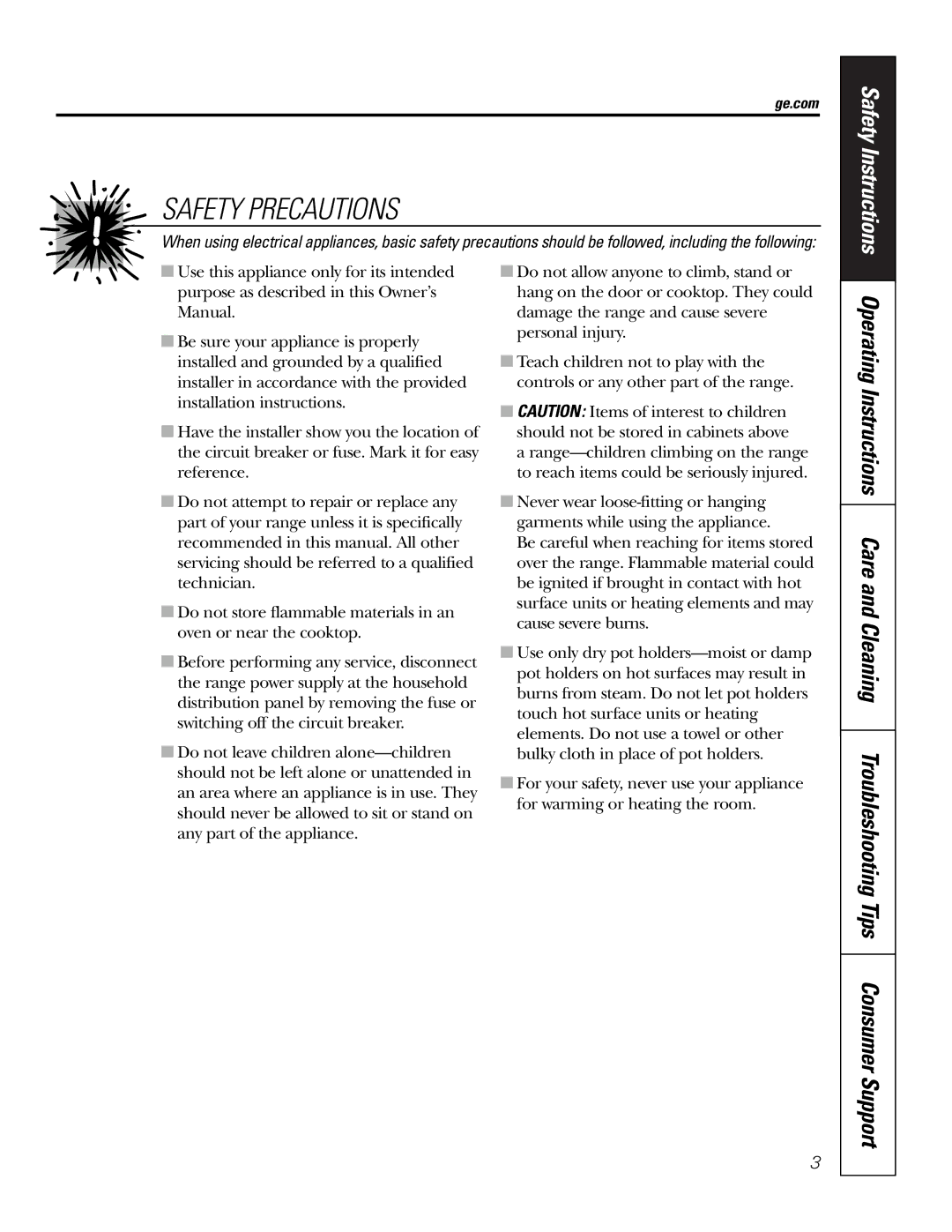 GE JMP31CLCC owner manual Safety Precautions, Ge.com 