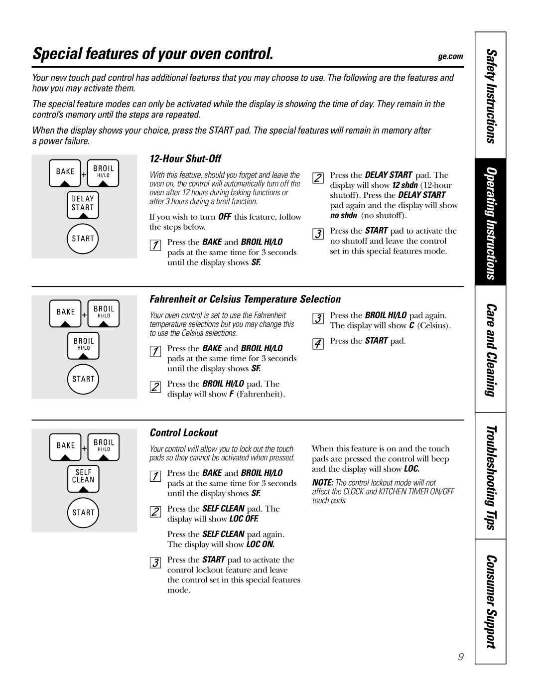 GE JMP31CLCC Special features of your oven control, Care and Cleaning Troubleshooting Tips, Hour Shut-Off, Control Lockout 