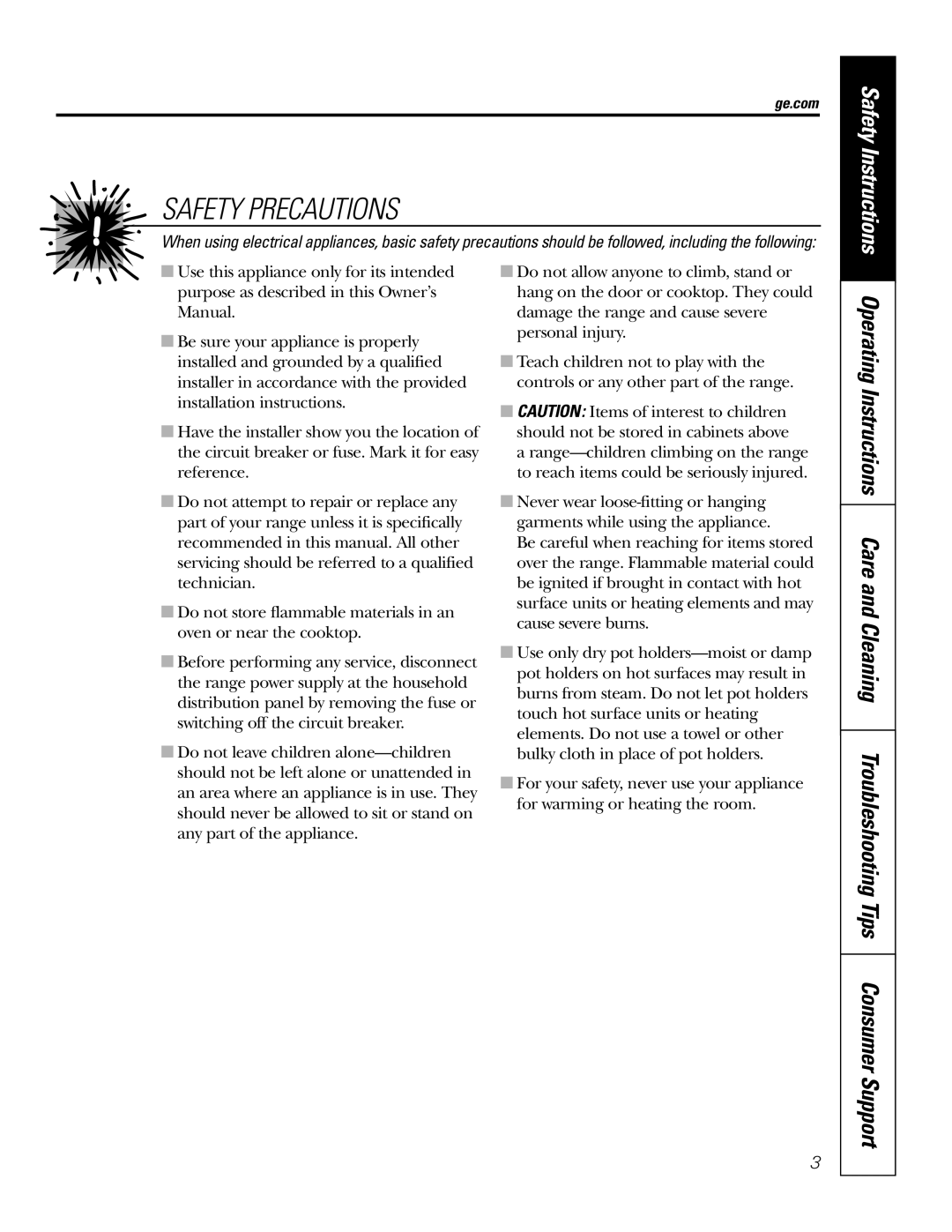 GE JMP31CLCC owner manual Safety Precautions 