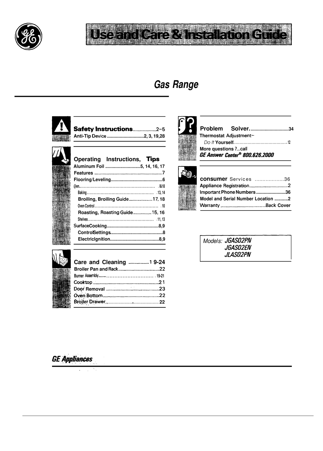 GE JGAS02EN, JMS02PN, JGAS02PN manual Gas Range 