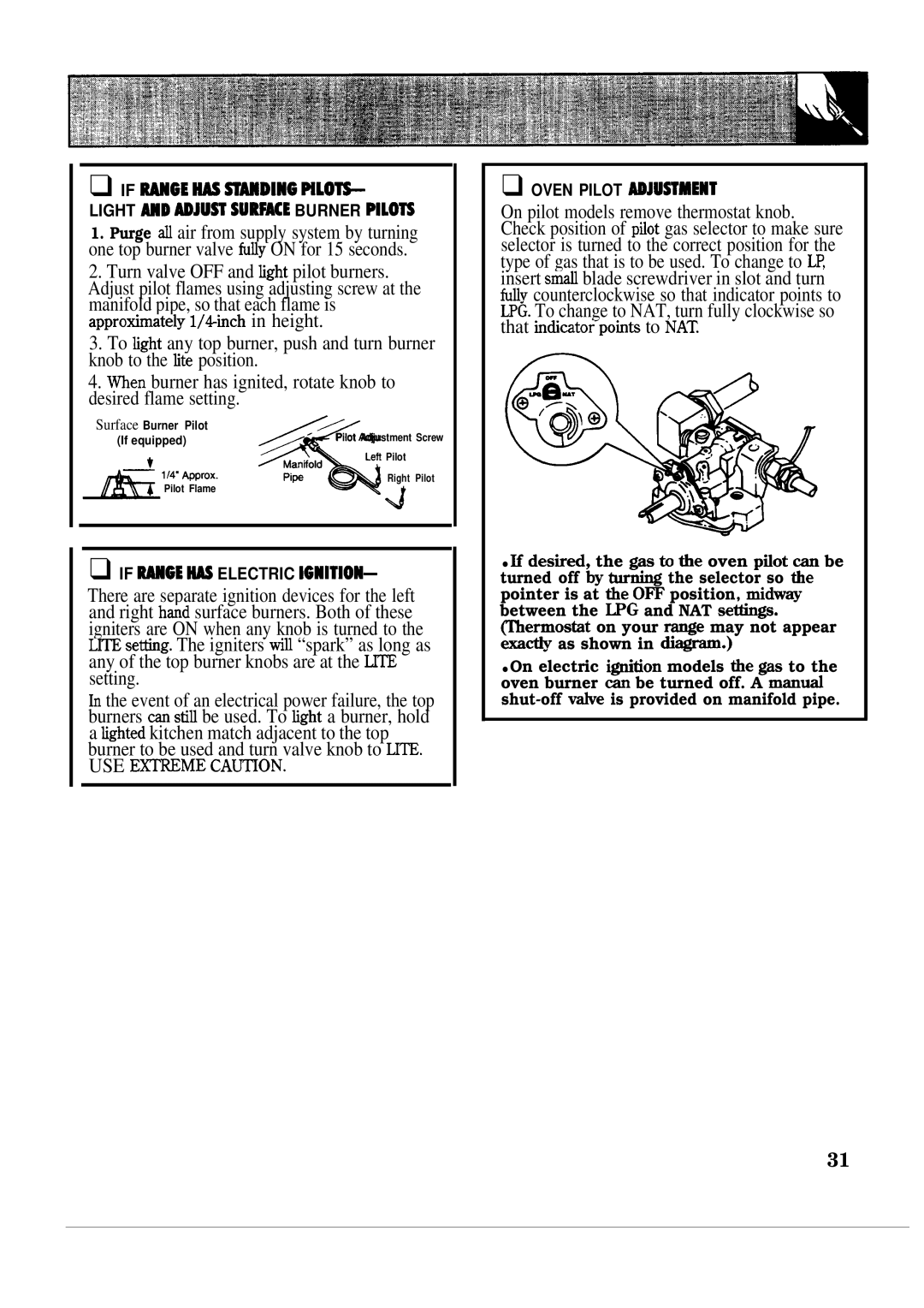 GE JGAS02EN, JMS02PN, JGAS02PN manual Light MD Wjust Surwe Burner PILO~ 