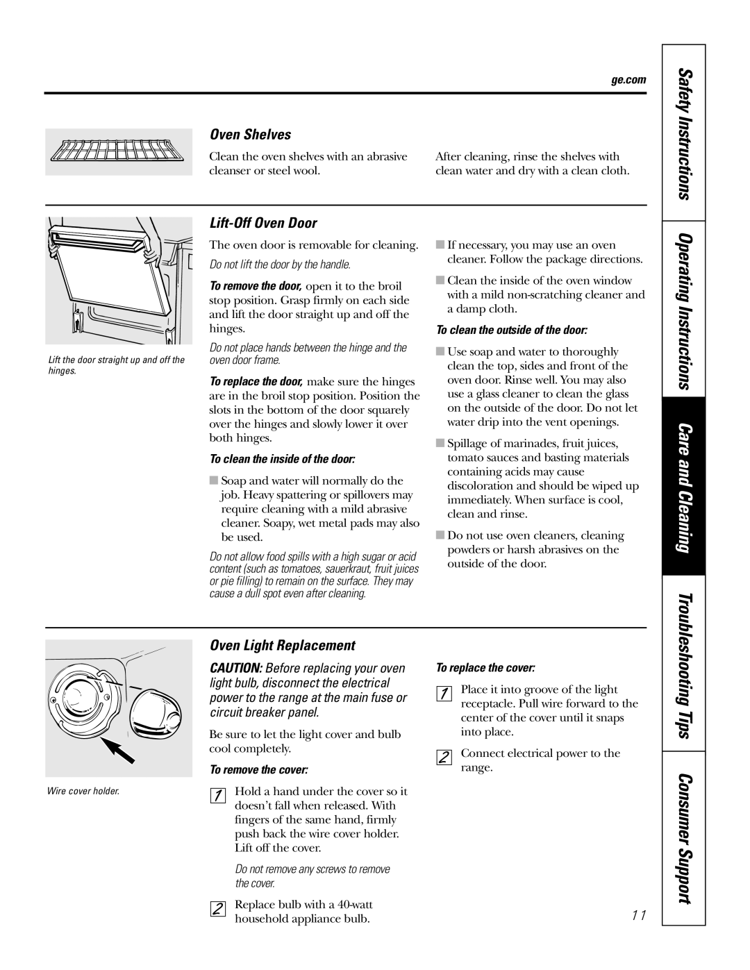 GE JMS08 owner manual Operating Instructions Care and Cleaning, Safety Instructions, Troubleshooting Tips Consumer Support 