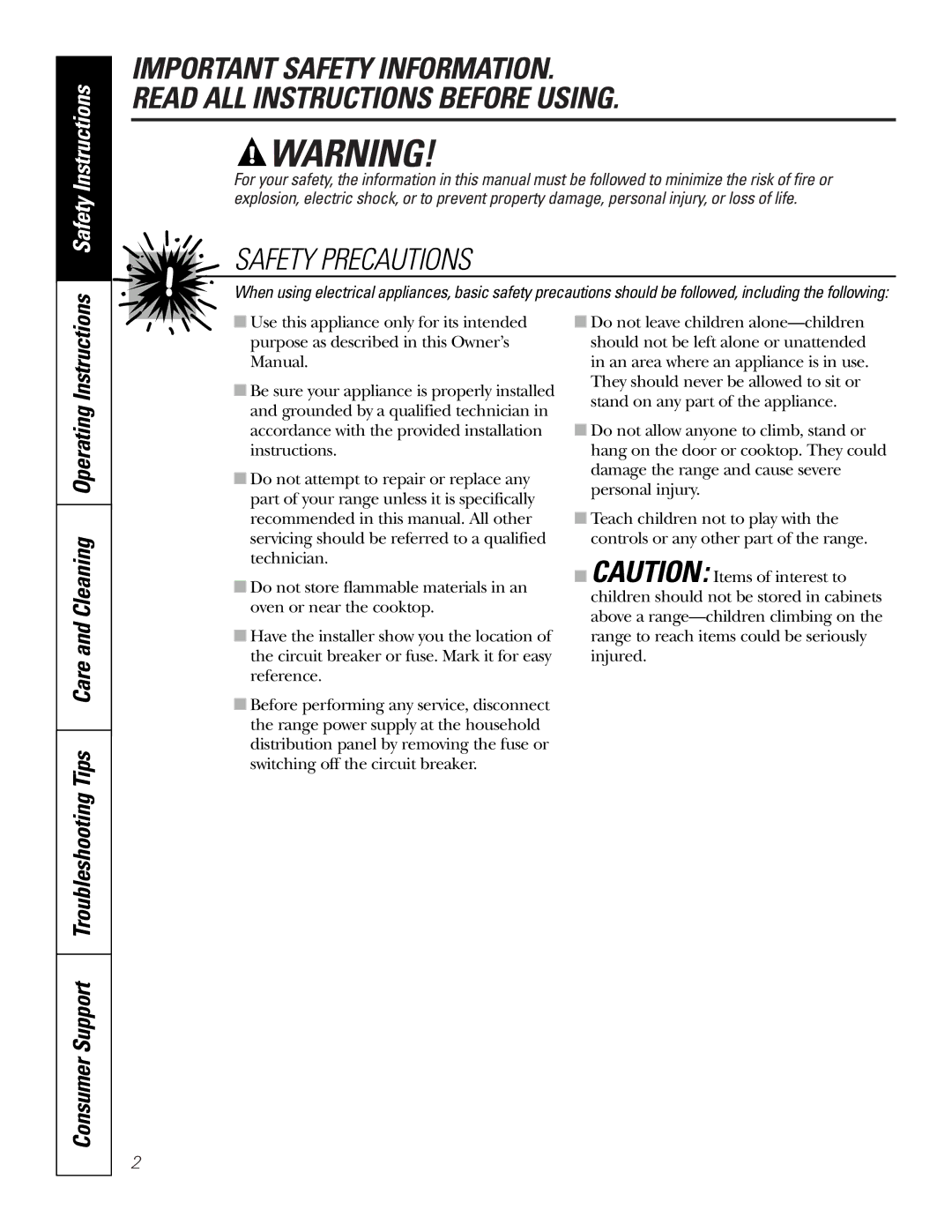 GE JMS08 owner manual Safety Precautions, Safety Instructions 