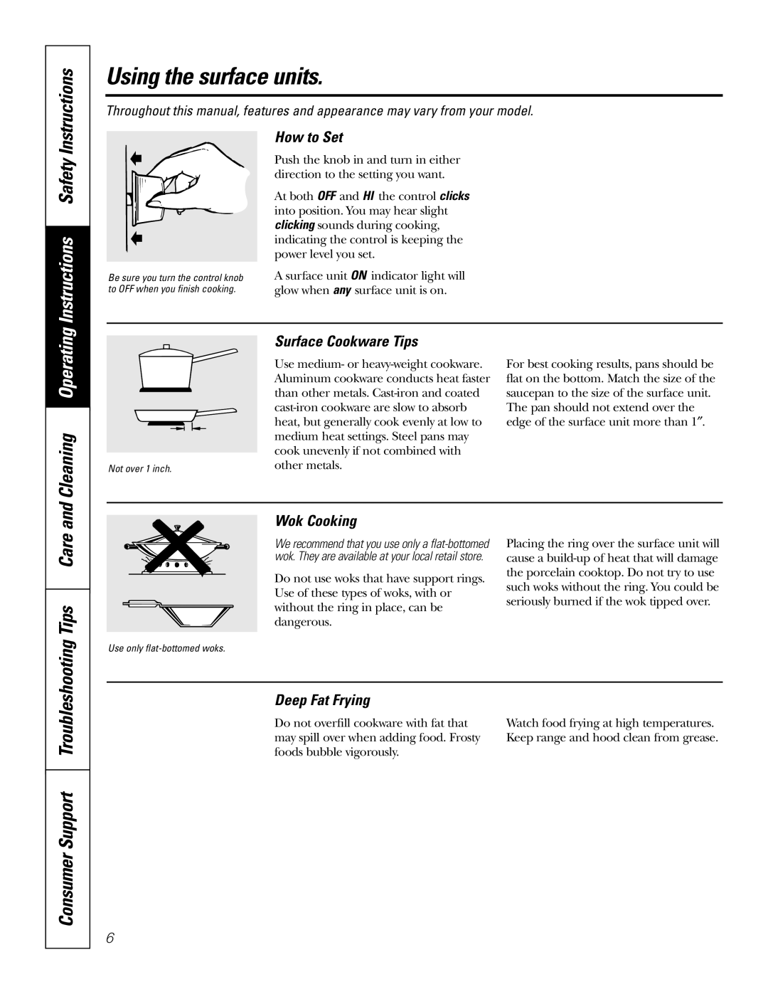 GE JMS08 owner manual Using the surface units, Instructions Safety, Cleaning Operating, Tips Care 