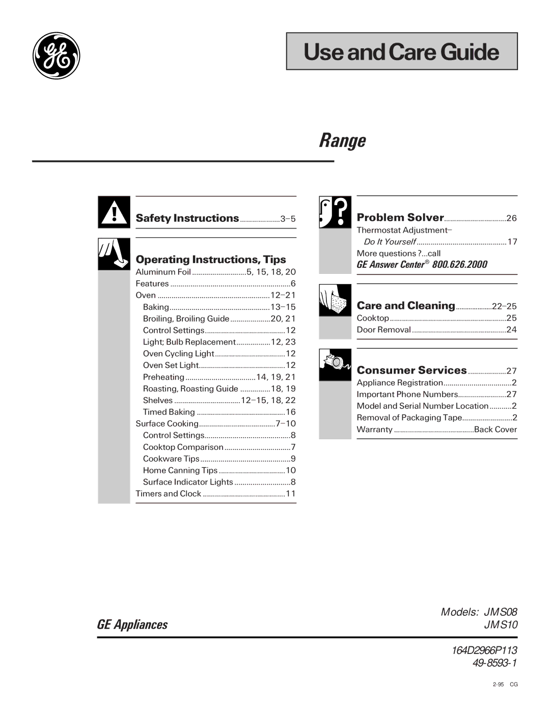 GE JMS10 warranty UseandCare Guide 