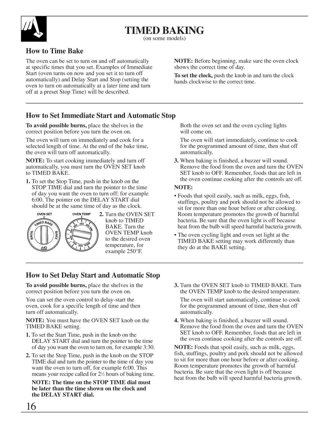 GE JMS10 warranty Timed Baking, How to Time Bake, How to Set Immediate Start and Automatic Stop 