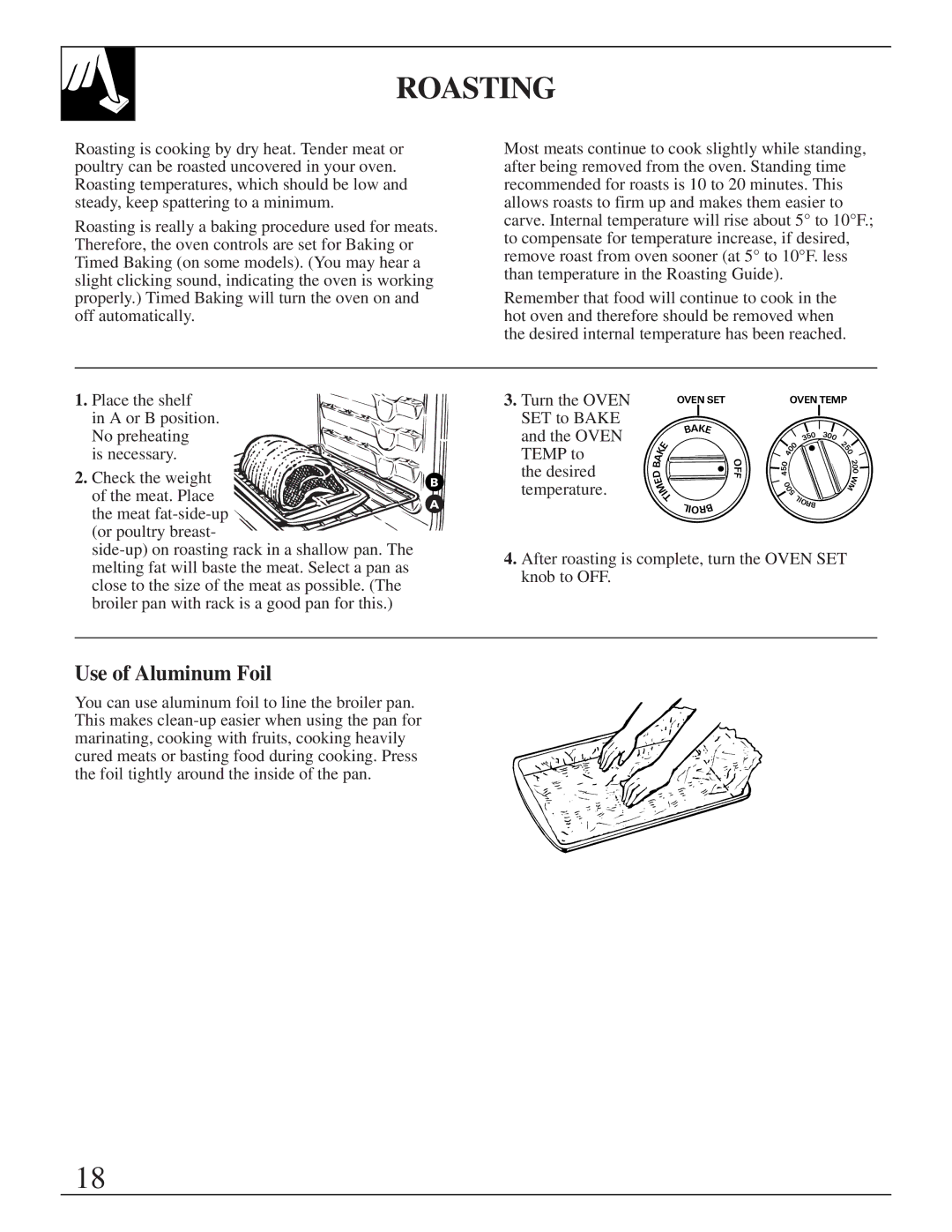 GE JMS10 warranty Roasting, Use of Aluminum Foil 