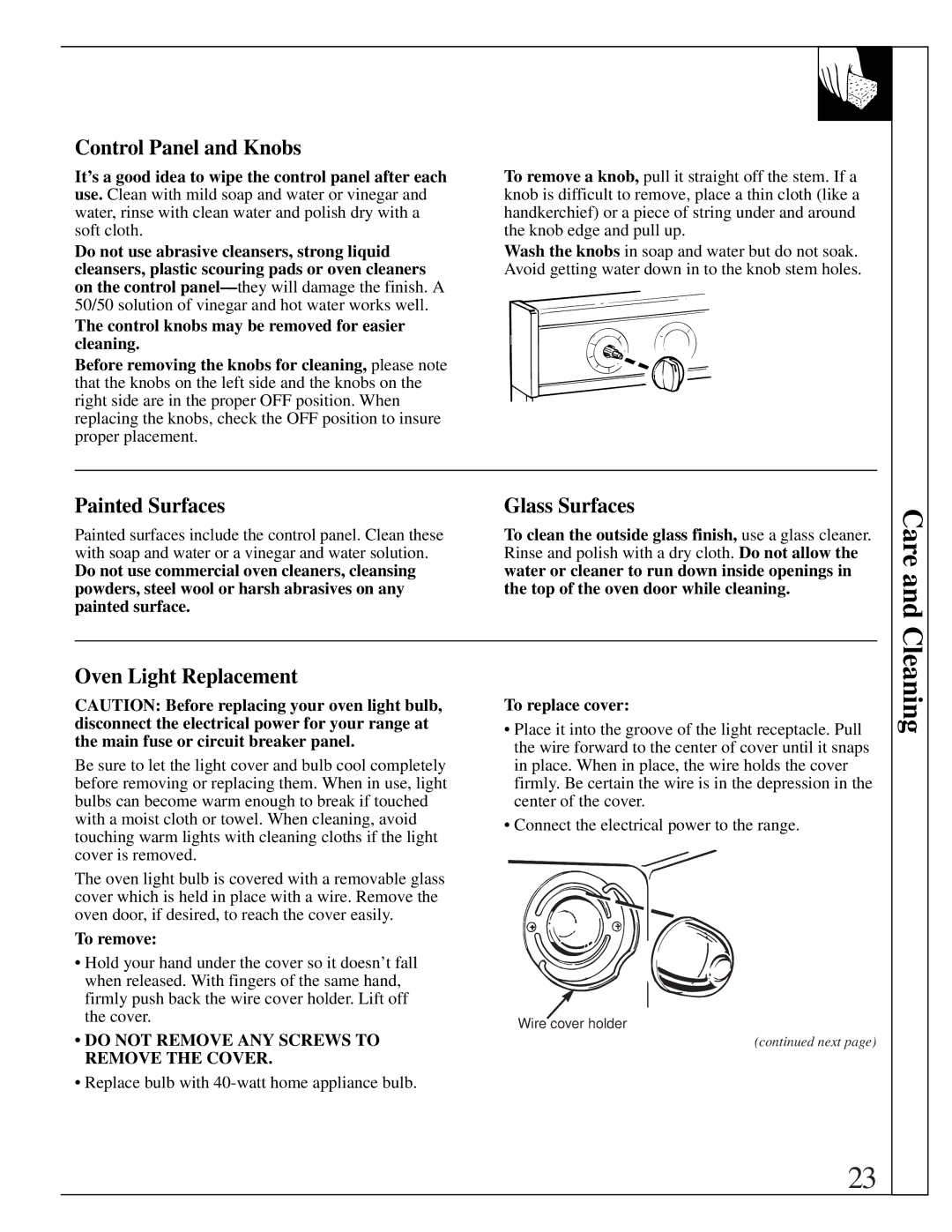 GE JMS10 warranty Care, Cleaning 