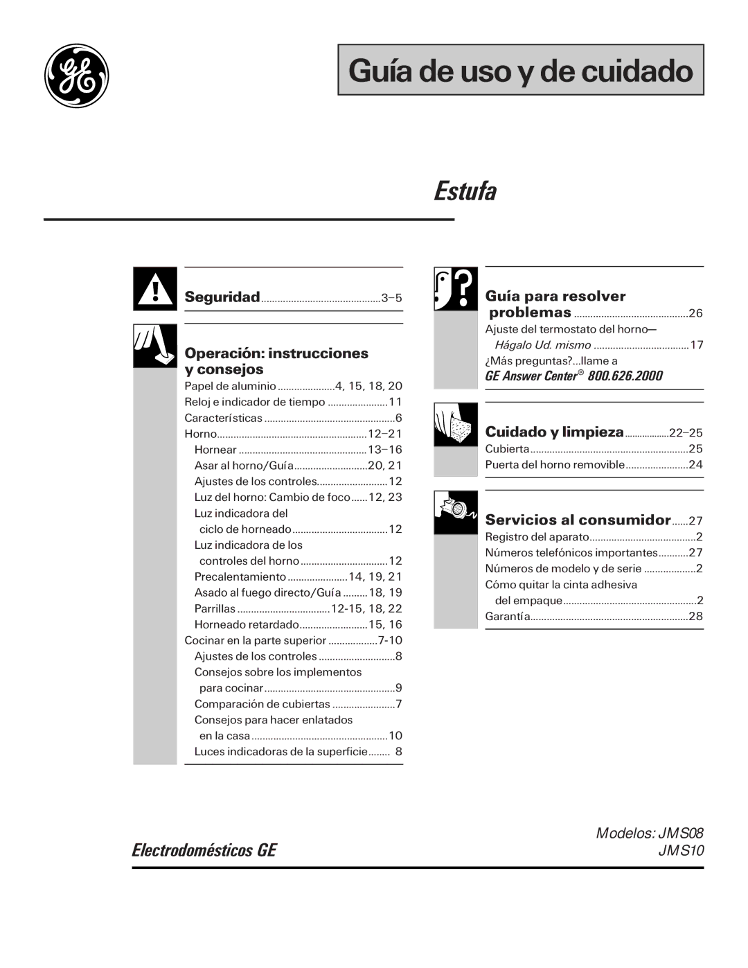 GE JMS10 warranty Guía de uso y de cuidado 