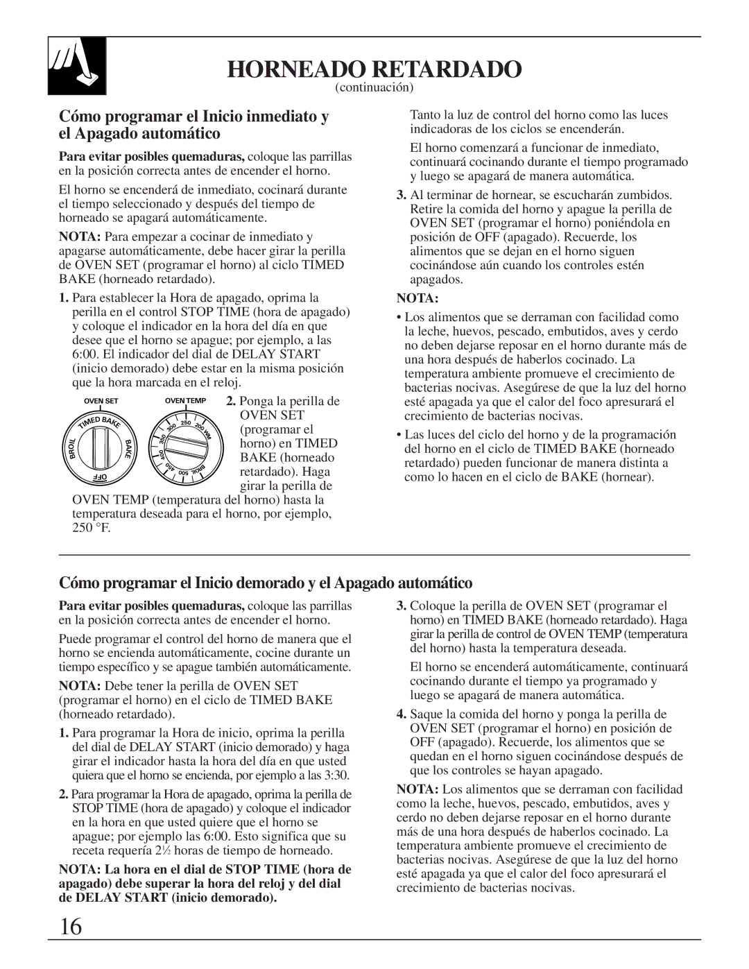 GE JMS10 warranty Cómo programar el Inicio inmediato y el Apagado automático 