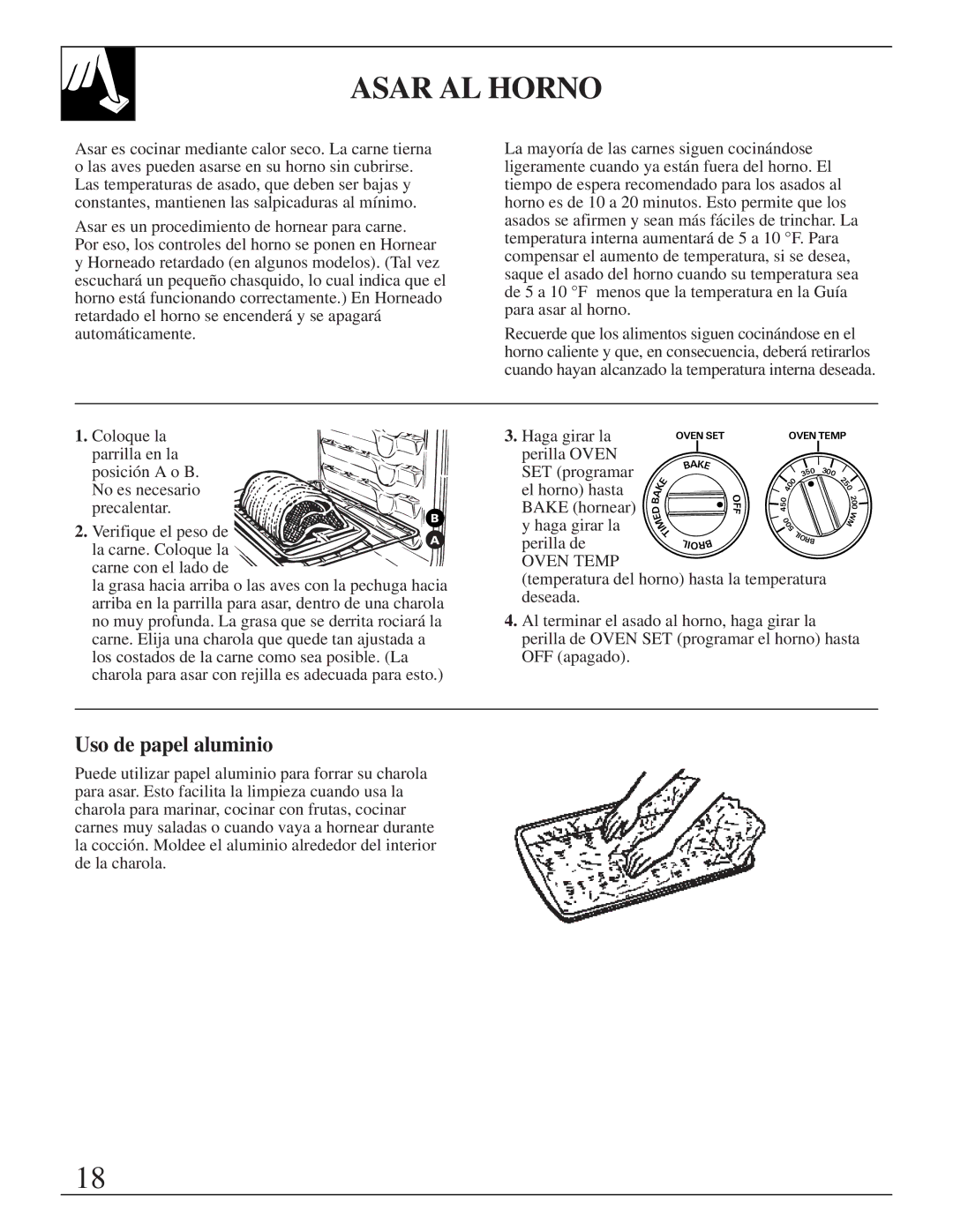 GE JMS10 warranty Asar AL Horno, Uso de papel aluminio 