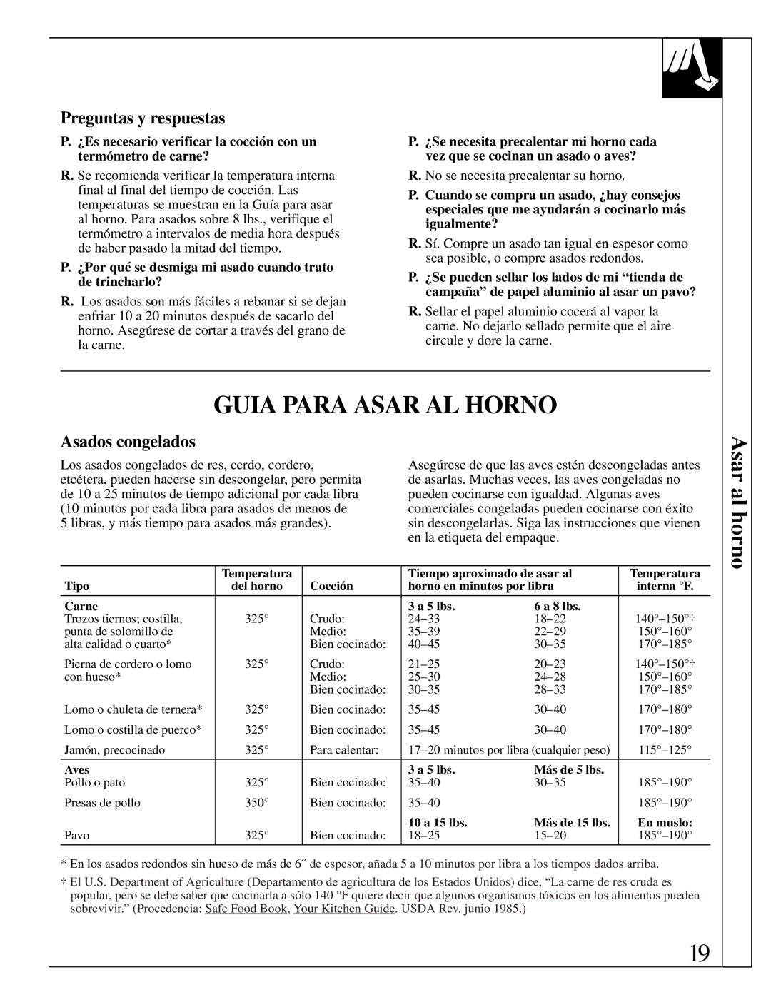 GE JMS10 warranty Guia Para Asar AL Horno, Asados congelados, ¿Por qué se desmiga mi asado cuando trato de trincharlo? 