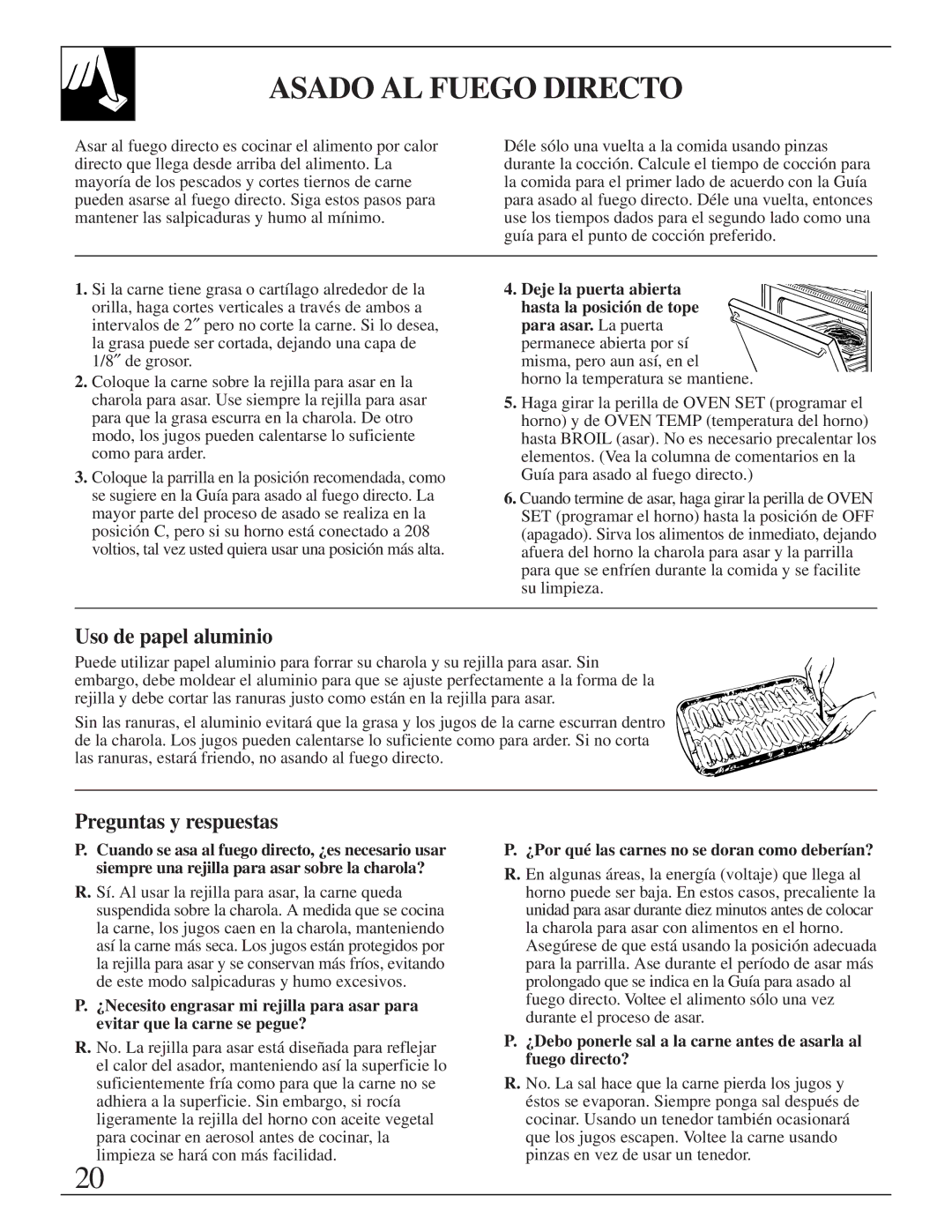 GE JMS10 warranty Asado AL Fuego Directo, ¿Por qué las carnes no se doran como deberían? 