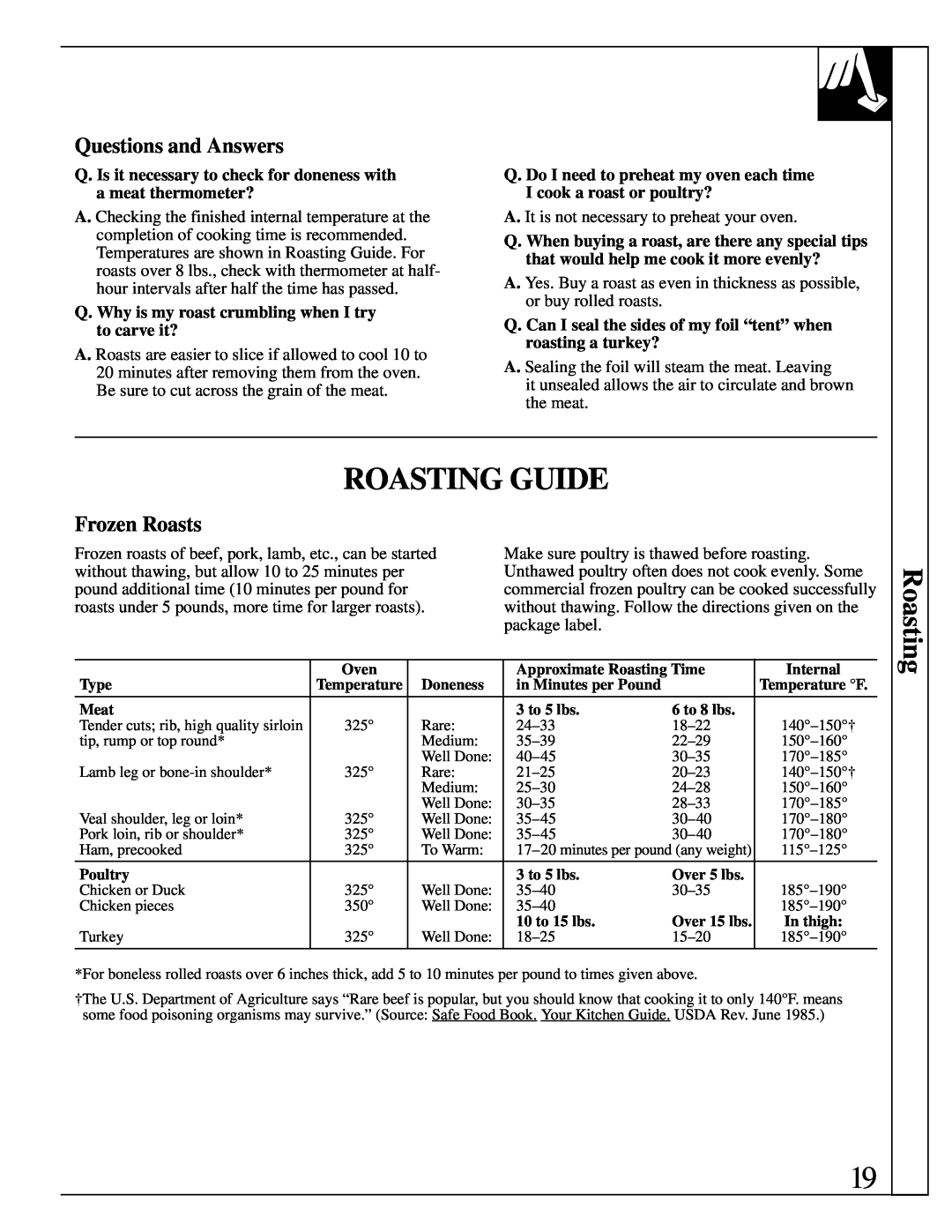 GE JMS10 warranty Roasting Guide, Frozen Roasts, Questions and Answers 