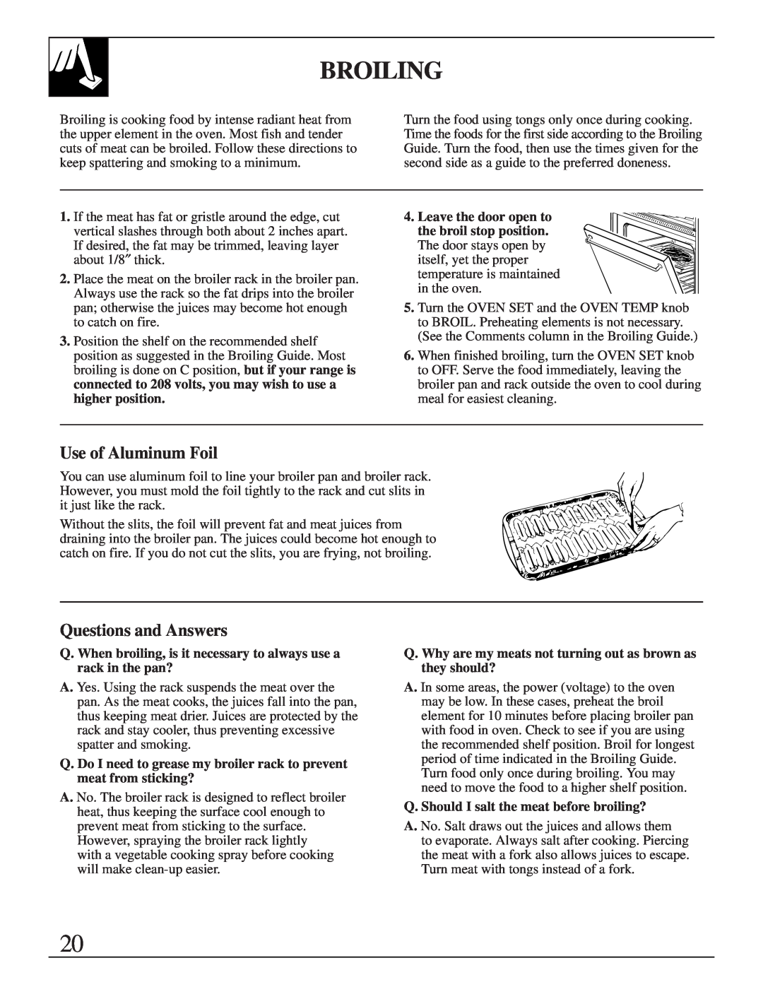 GE JMS10 warranty Broiling, Use of Aluminum Foil, Questions and Answers, Q. Should I salt the meat before broiling? 