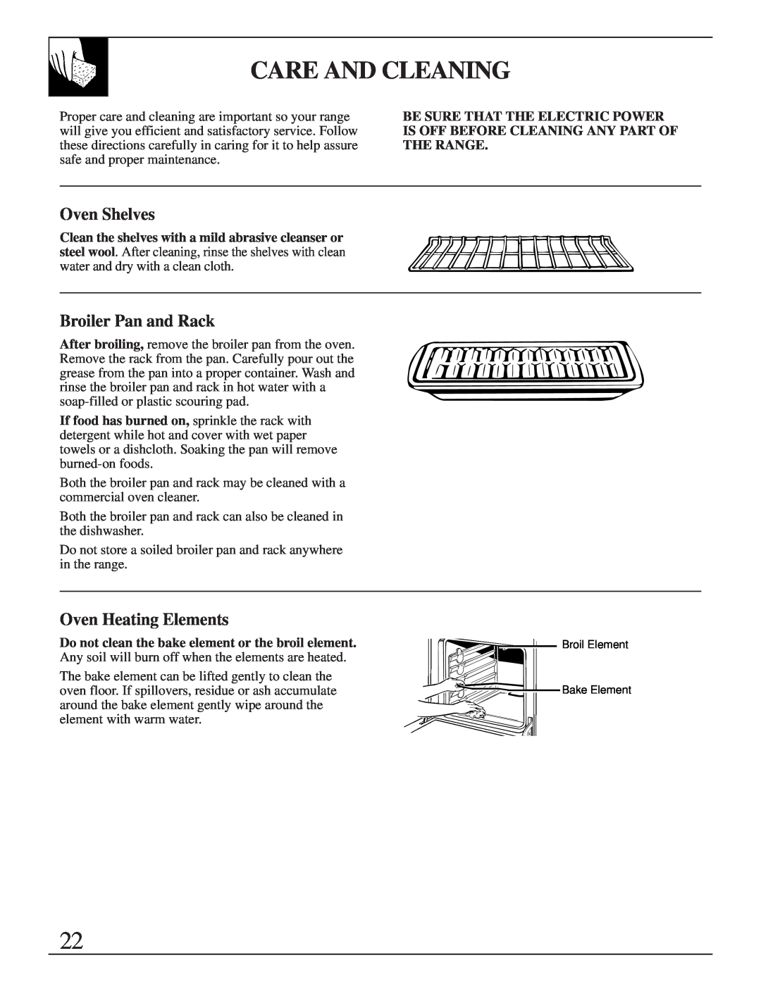 GE JMS10 warranty Care And Cleaning, Broiler Pan and Rack, Oven Heating Elements, Oven Shelves 