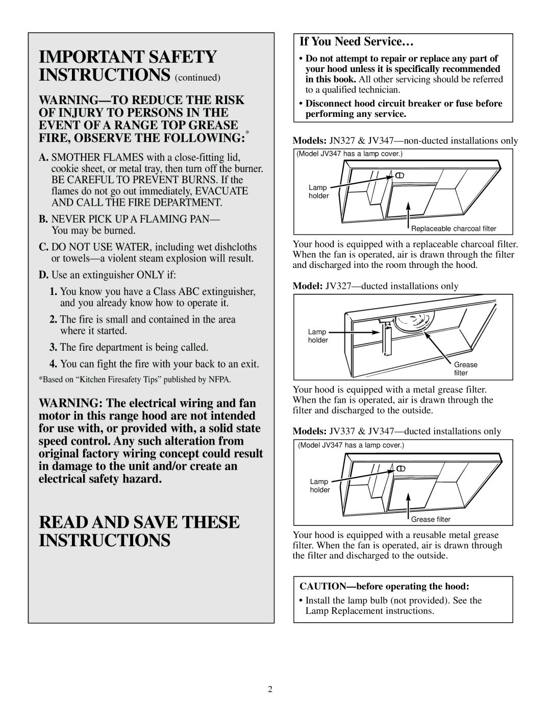 GE JN327, JV327, JV337, JV347 installation instructions Important Safety Instructions, If You Need Service… 