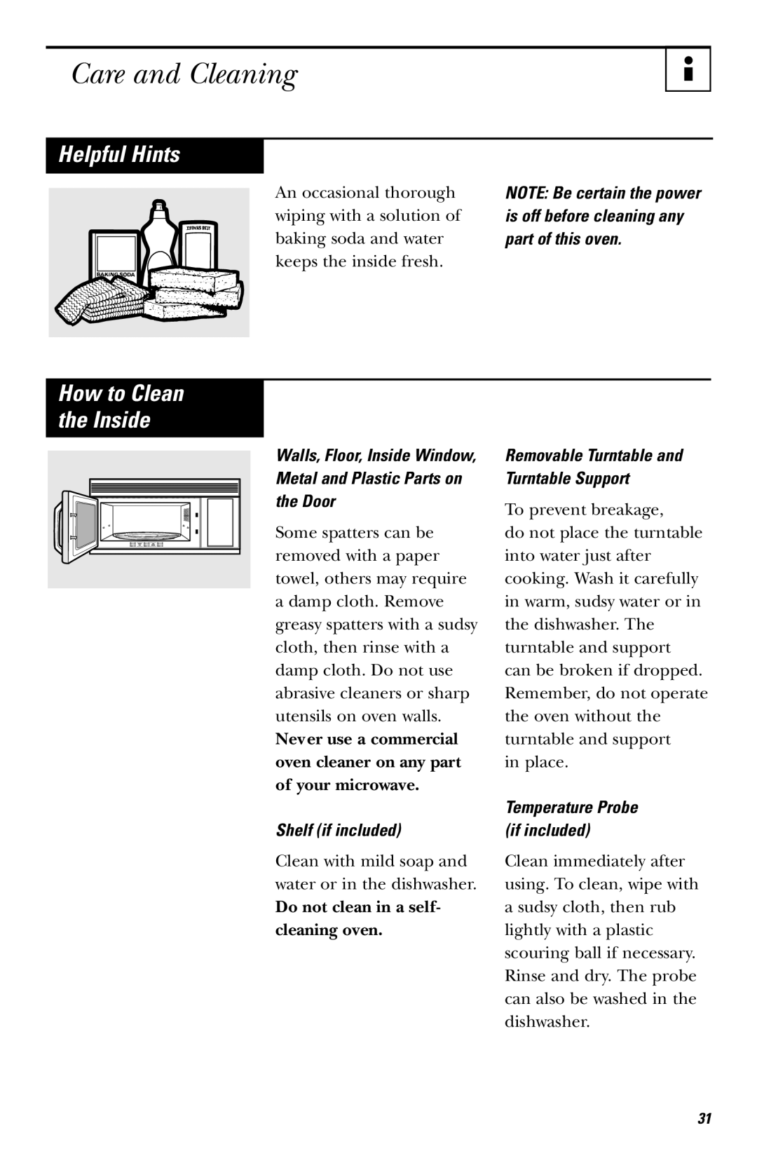 GE JVM1740, JNM1731, JVM1730 Care and Cleaning, Helpful Hints, Shelf if included, Removable Turntable and Turntable Support 