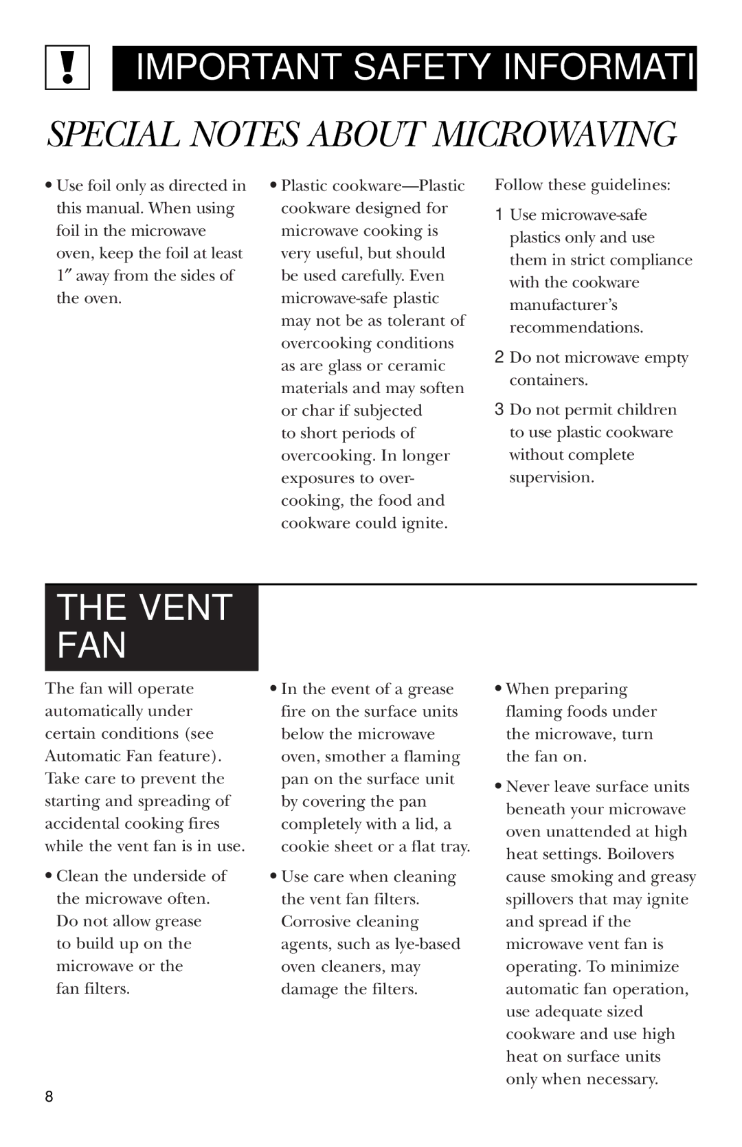 GE JVM1730, JNM1731, JVM1740 owner manual Vent FAN 