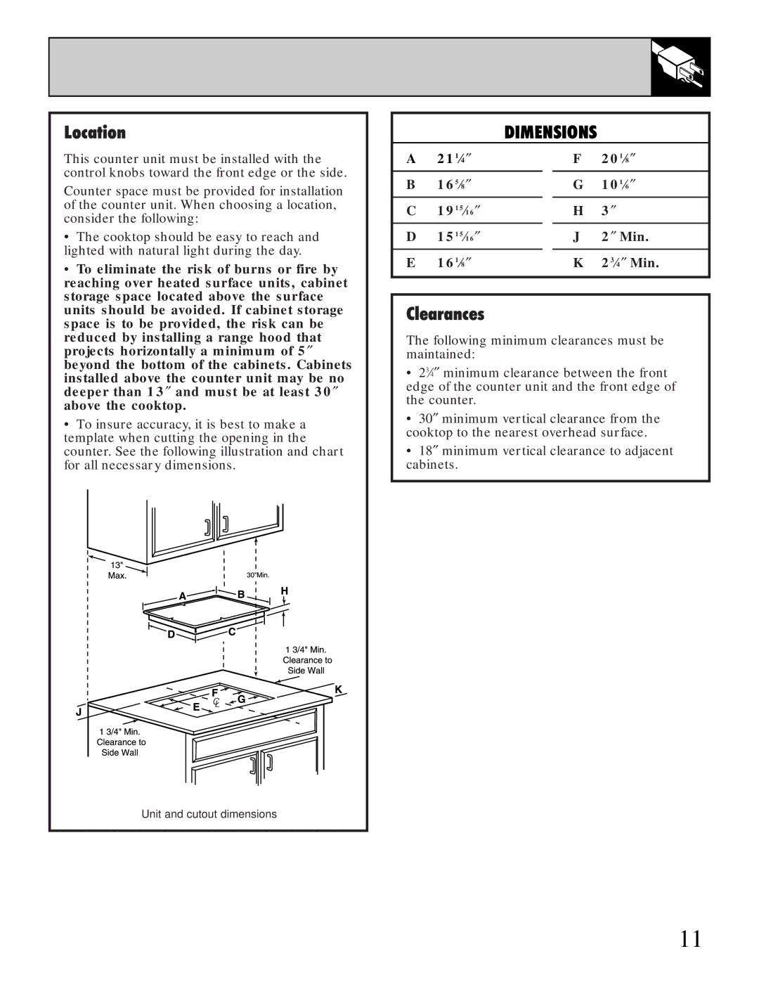 GE JP201, JP200 installation instructions Dimensions 