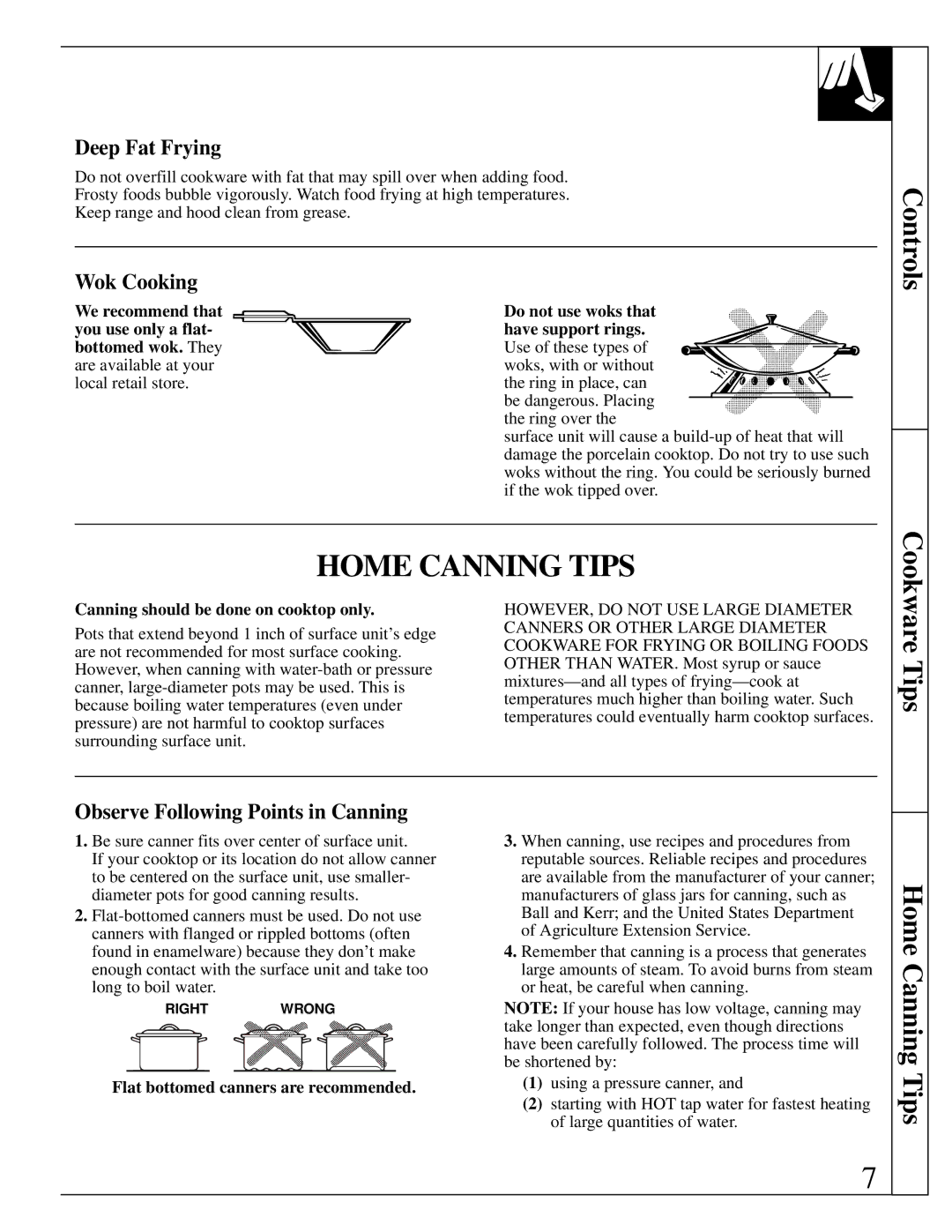 GE JP201, JP200 Home Canning Tips, Deep Fat Frying, Wok Cooking, Observe Following Points in Canning 