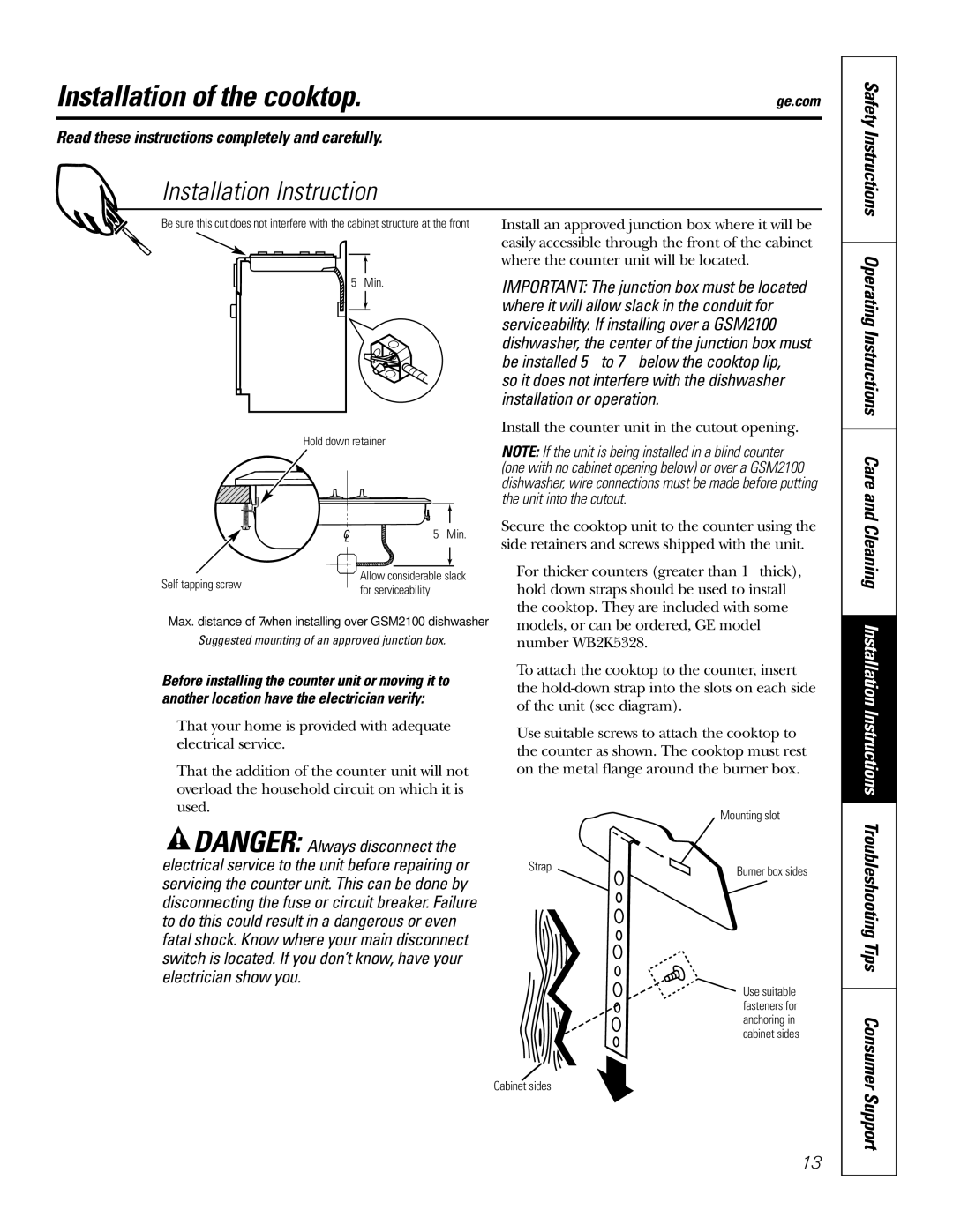 GE JP202 owner manual Installation Instruction, Troubleshooting Tips Consumer Support, Safety Instructions 